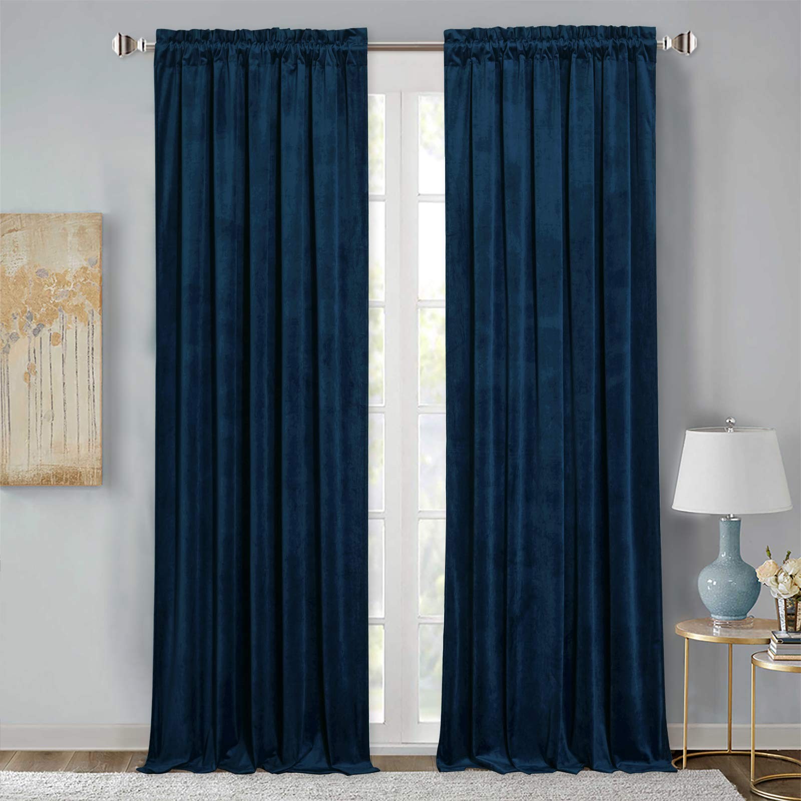 StangH Navy Blue Velvet Curtains 84 inches – Luxury Decor Blackout Thermal Insul