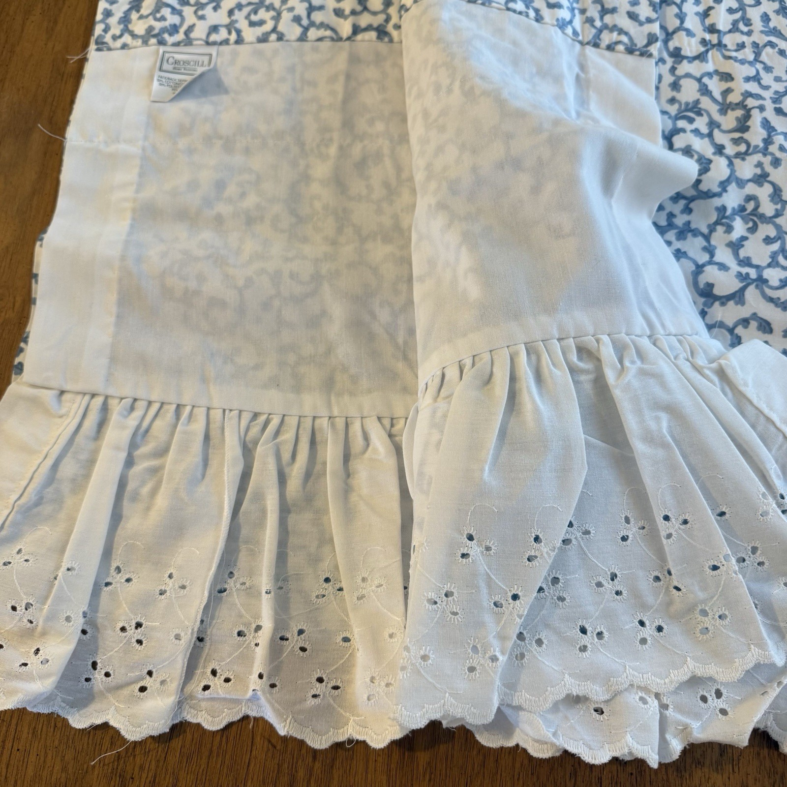 Vtg Croscill Balloon Curtain Valance Blue White Scroll Eyelet 17×84 NEW Open PKG