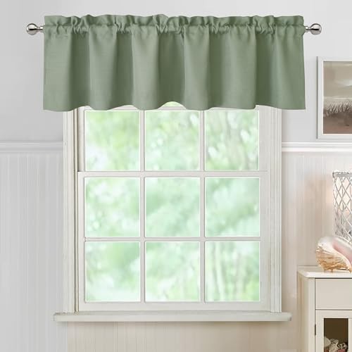 Valance for Windows, Light Filtering Faux Linen 60″W x 14″L (Pack of 1) White