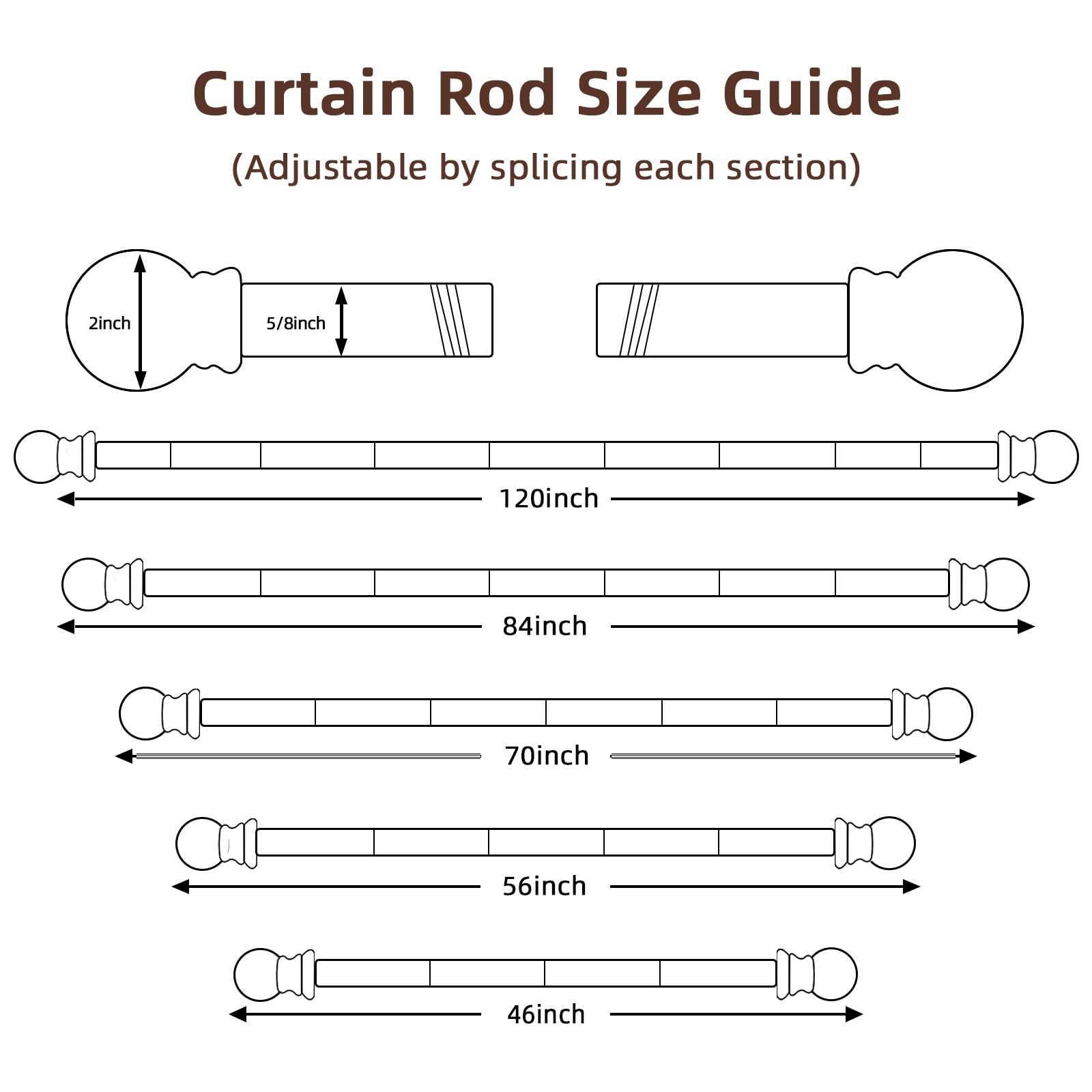 Black Curtain Rods for Window 28 to 48, 5/8 inch Small Decorative Curtain Rod…