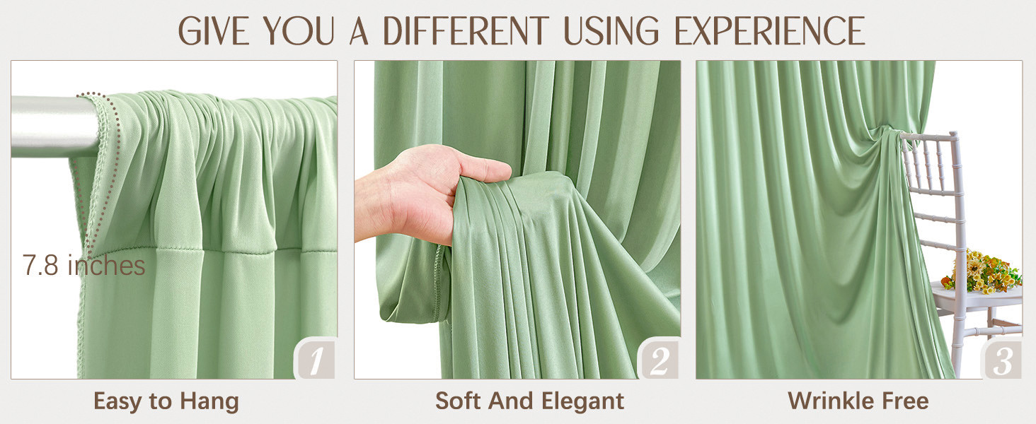 8 Panels Sage Green Backdrop Curtain for Wedding Baby Shower Wrinkle 40ft x 10ft