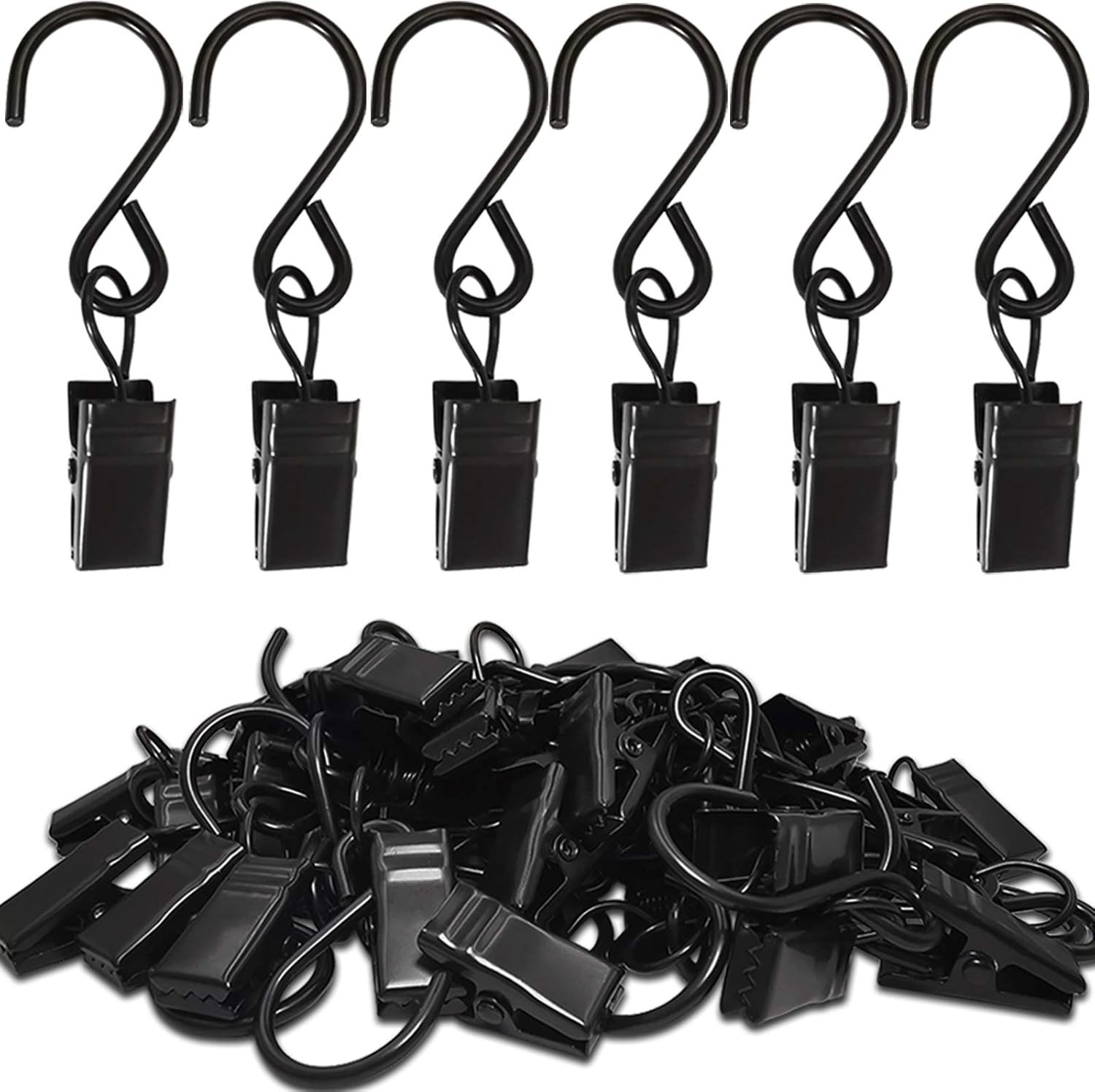 Stainless Steel S Hooks Curtain Clips, 50 Pack Hanging Party Lights Clips Han…