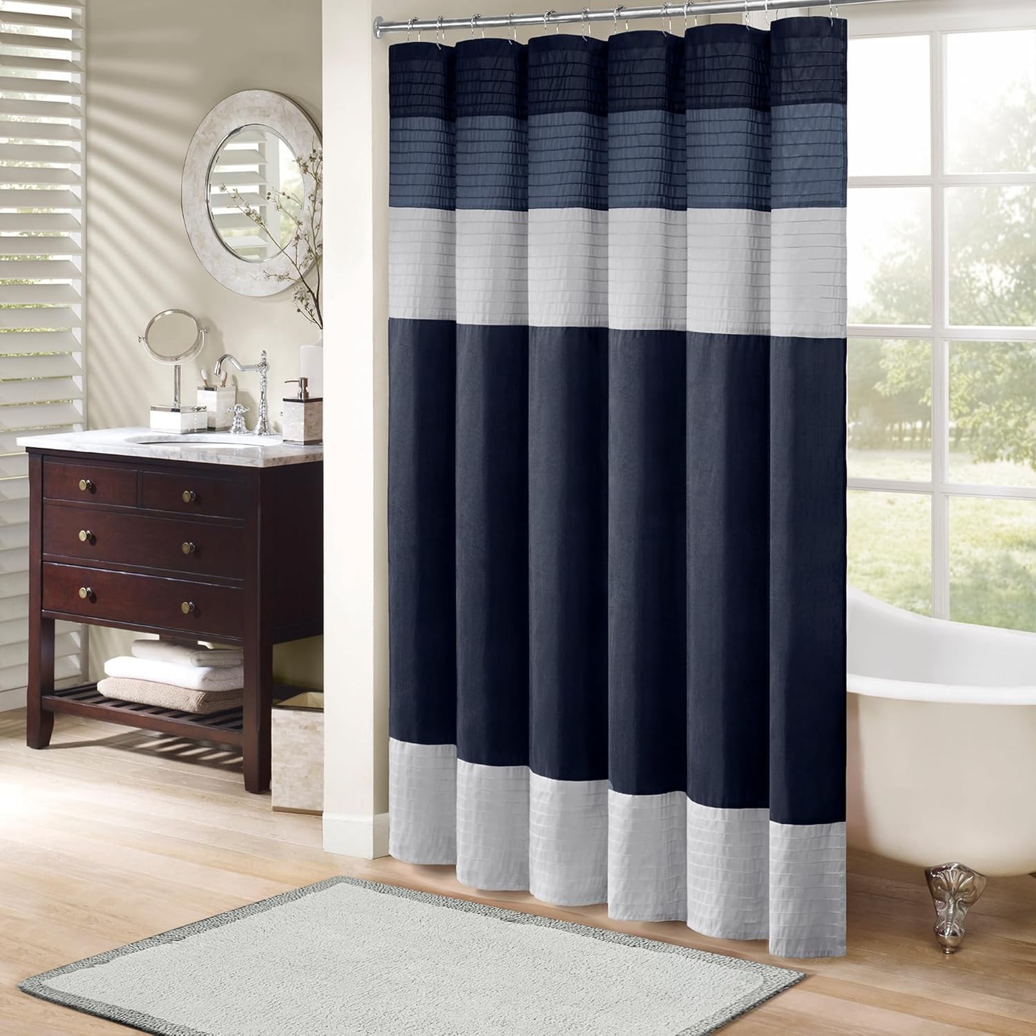 Madison Park Amherst Bathroom Shower Modern/Contemporary Pieced Curtain Faux