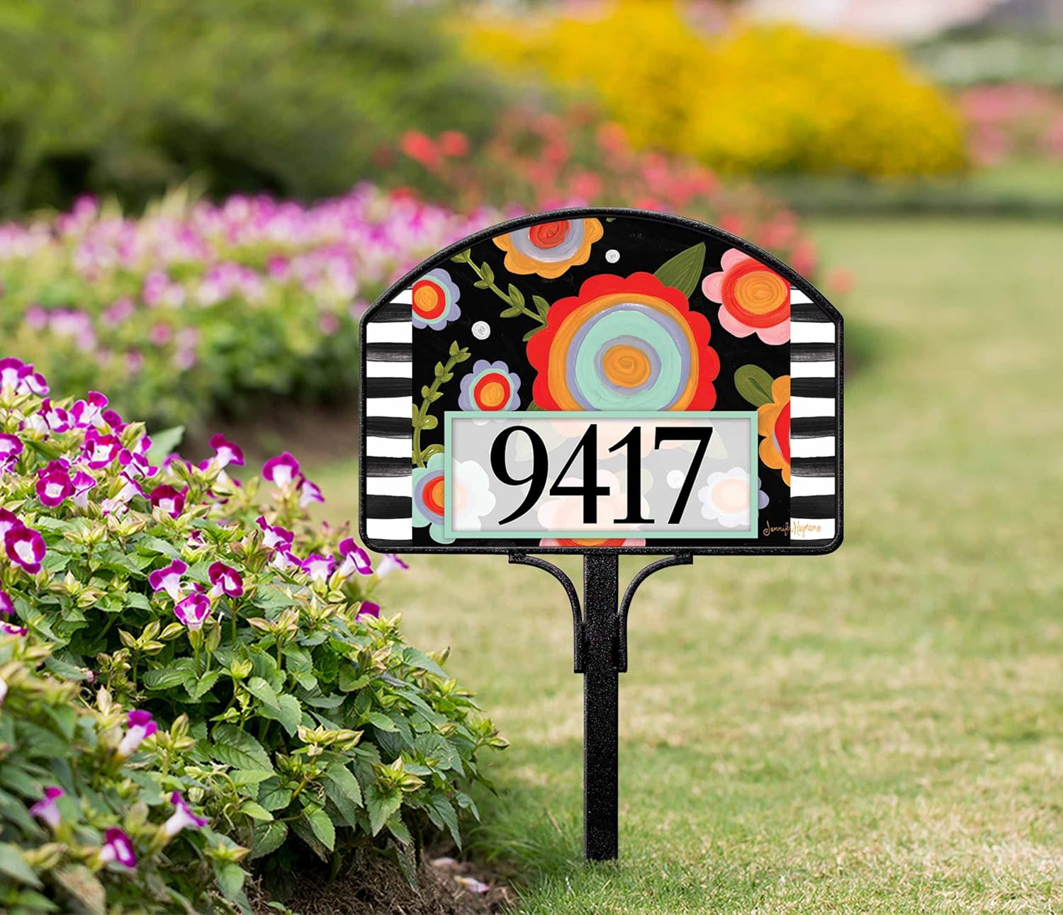 Studio M Decorative Striped Floral Orange, Black 14 X 10 Inch Vinyl Easy Change,