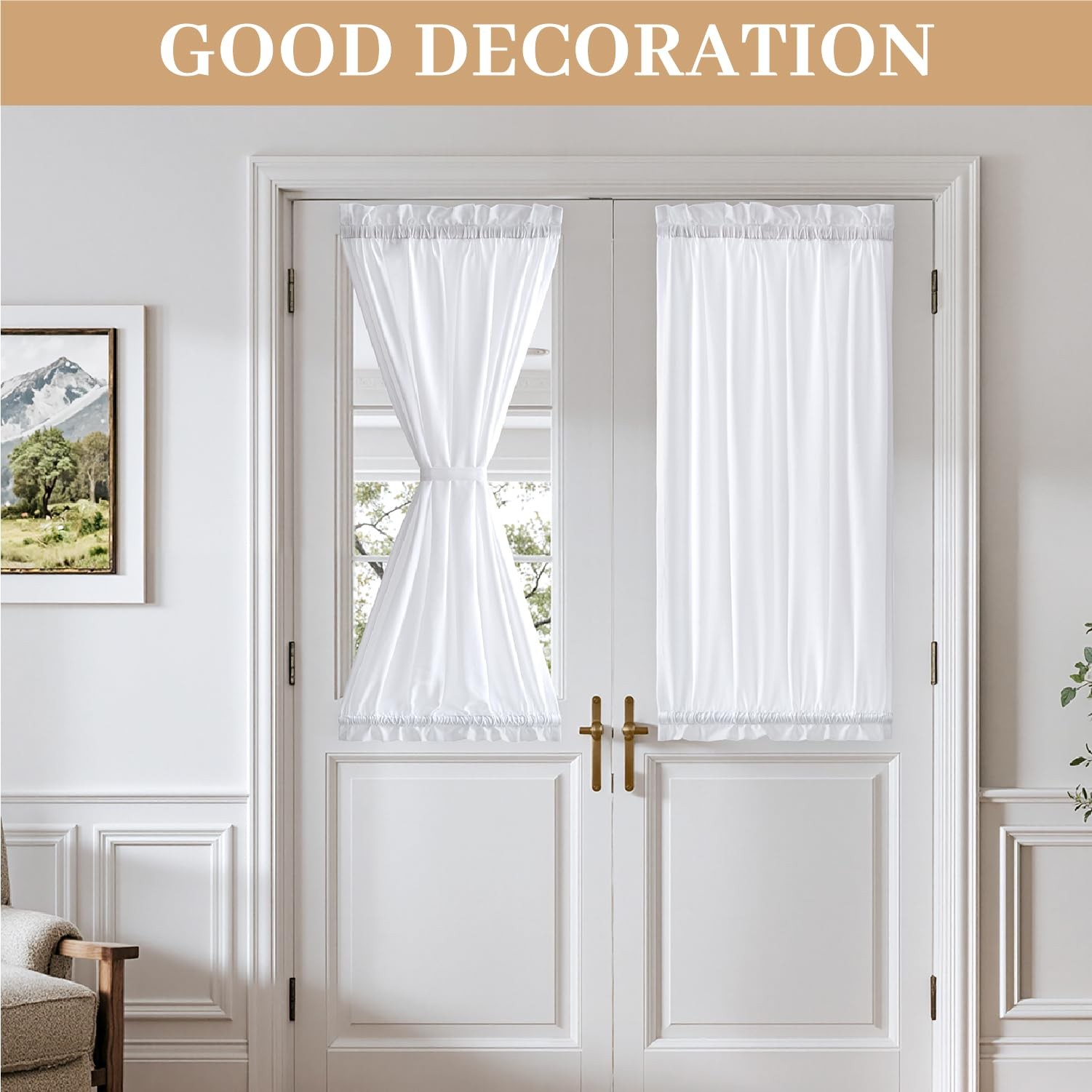 MIULEE Non-See-Through Sidelight Curtains for 26″W x 40″L (Pack of 2), White