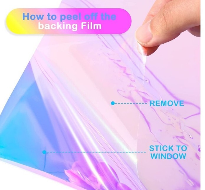 Privacy Window Film ~ Window Sticker ~ 17.7″ x 78.7″ ~ 3D IRIDESCENT RAINBOW