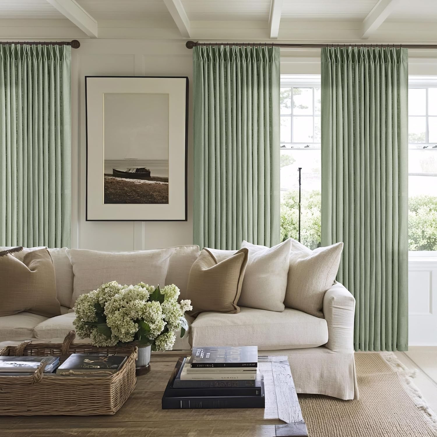 Pinch Pleated Linen Curtains 96 Inch Light Filtering Drapes 2 Panels Neutral