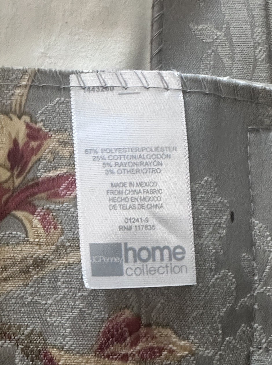 JCPenney Home Silver Floral Print Pinch Pleated Curtain 2 Panels Shabby Chic