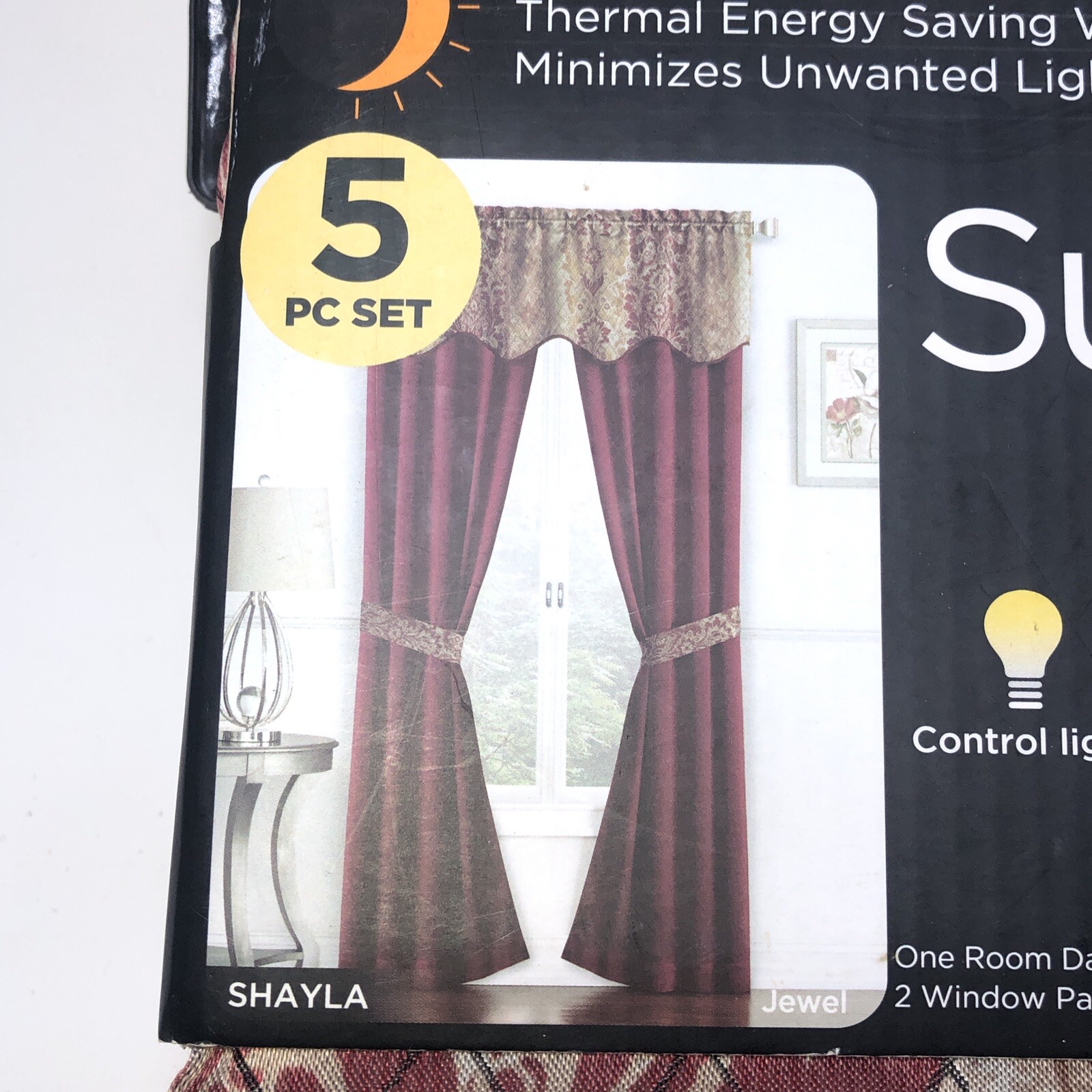 5 PC SET ) Sundown Eclipse Room Darkening Rod Pocket Panel Pair 52” x 84”