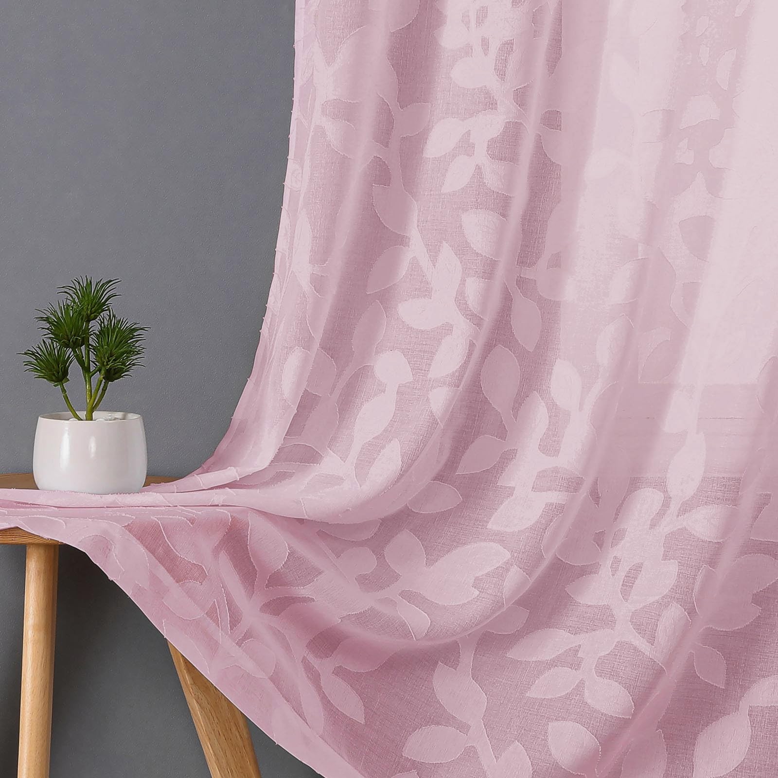 Blush Pink Sheer Curtains 63″ Long, 2 Panels Light Filtering Drapes for Living