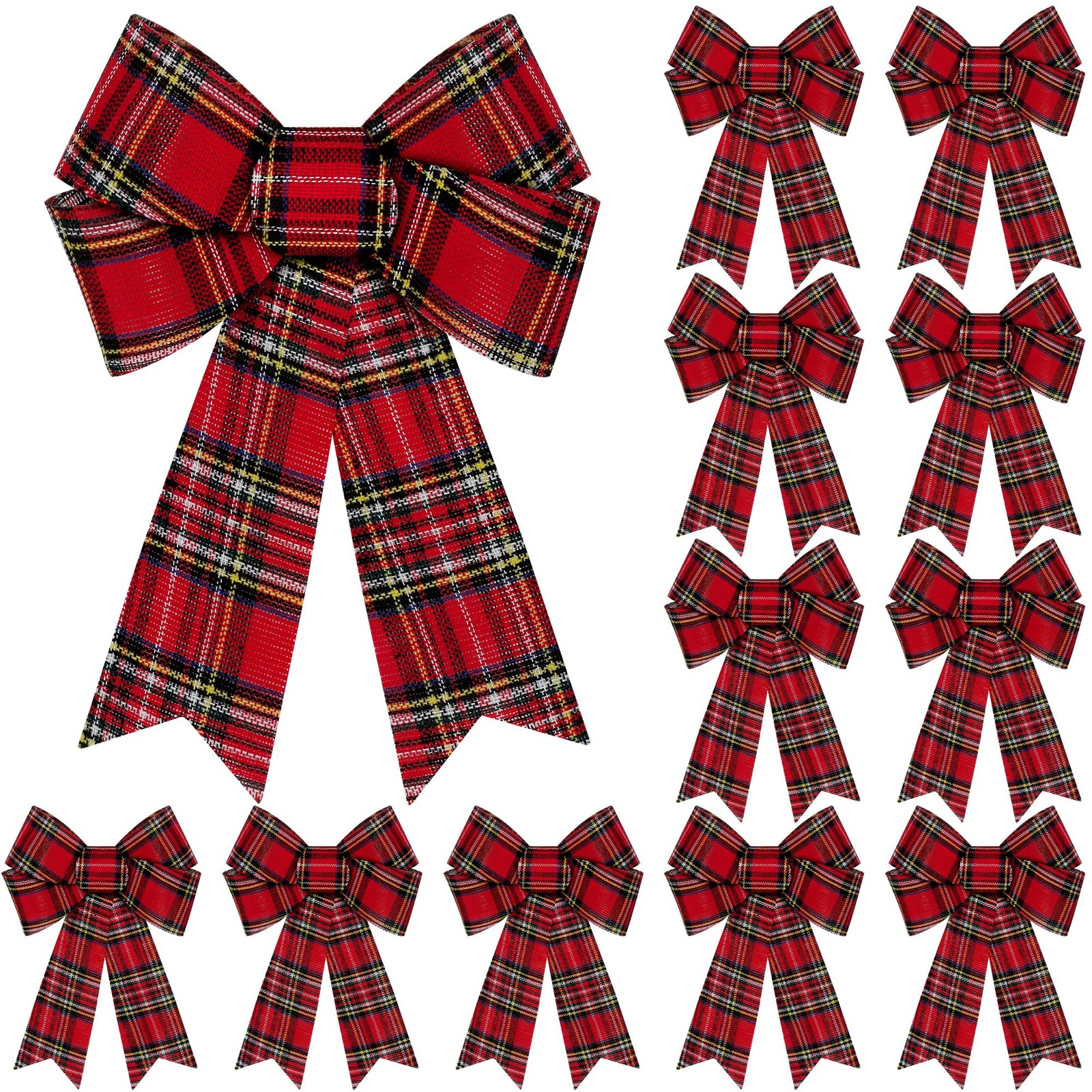 12 PCS 9×12 Inch Large White Black Red Buffalo Plaid Christmas Tree Bows