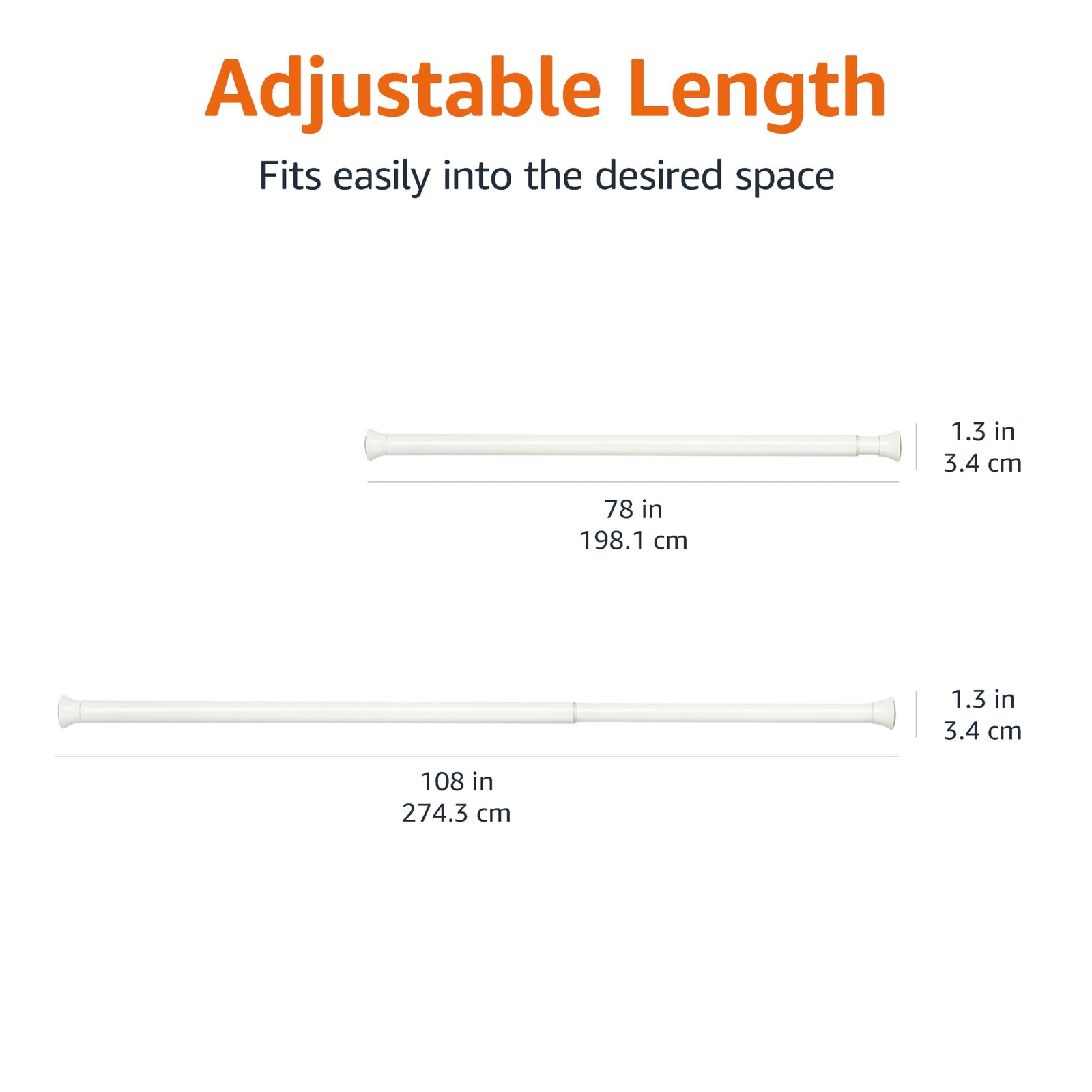 Adjustable Spring Tension Curtain Rod 78-108 in. White No Drill Rod Classic