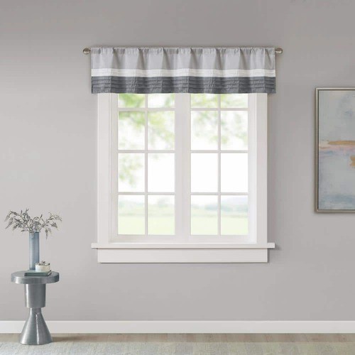 Madison Park Salem 18×50 Gray Polyoni Pintuck Stripe Window Valance Rod Pocket