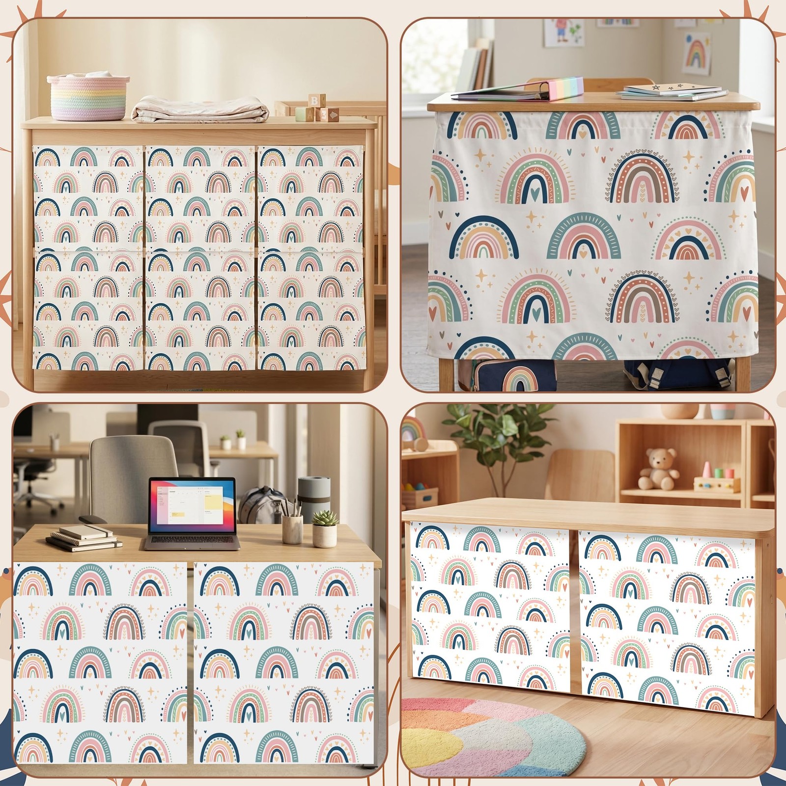 Washable Classroom Cabinet Curtains Set – 6Pcs 24 x 24.6 Inch Rainbow Hook & …