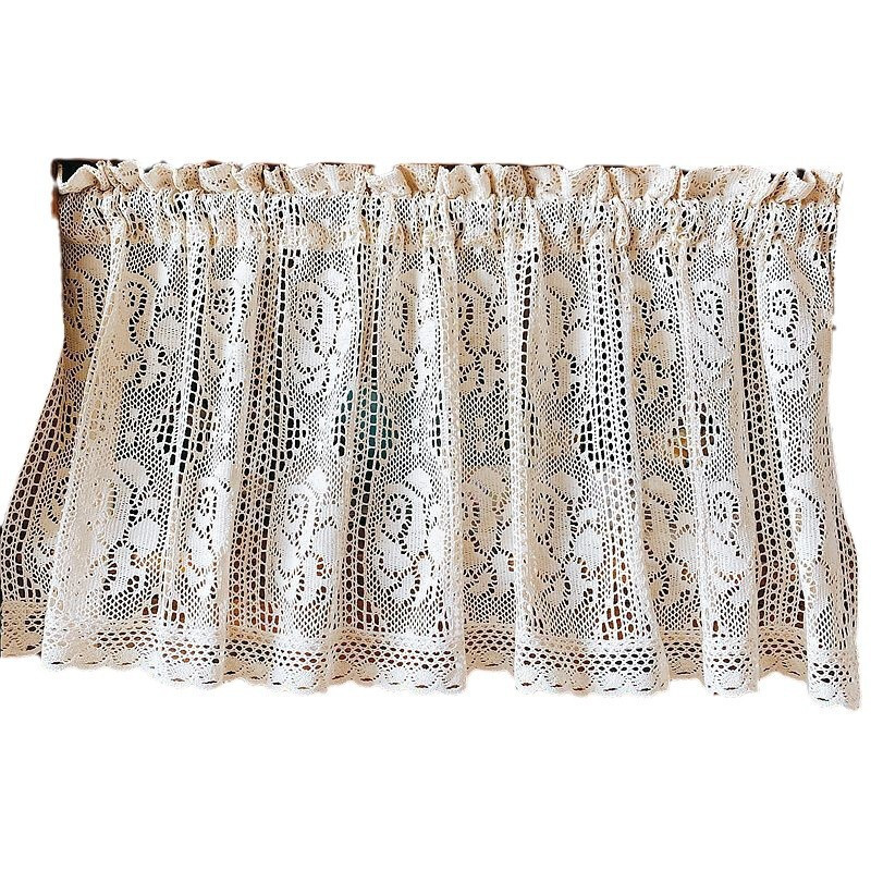 Rustic Farmhouse Hand Crochet Lace Cafe Curtain Valance Tiers Kitchen Rod Pocket