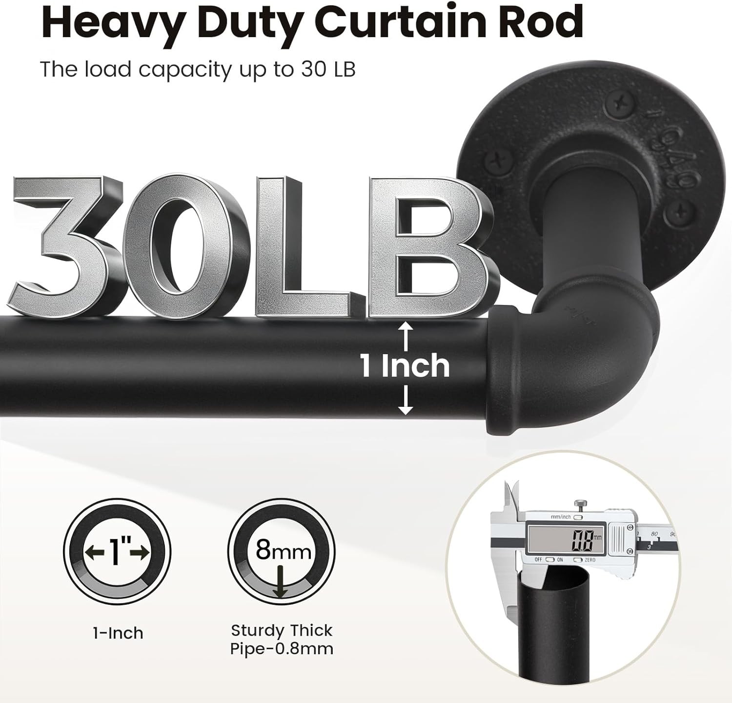 1 Inch Curtain Rod 66 120 Black for Window Industrial