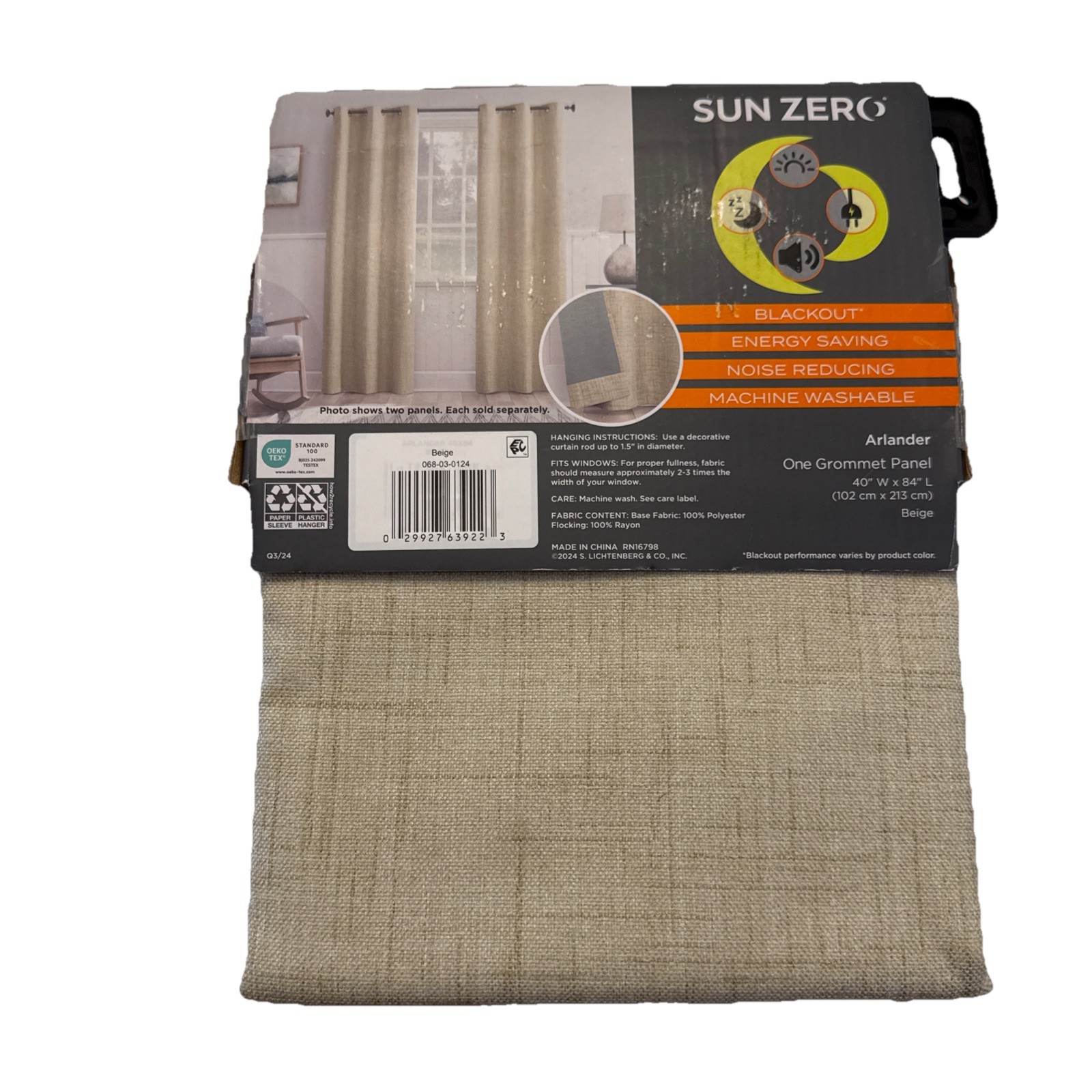 SUN ZERO BLACKOUT Window Panel 40”W x 84”L Beige