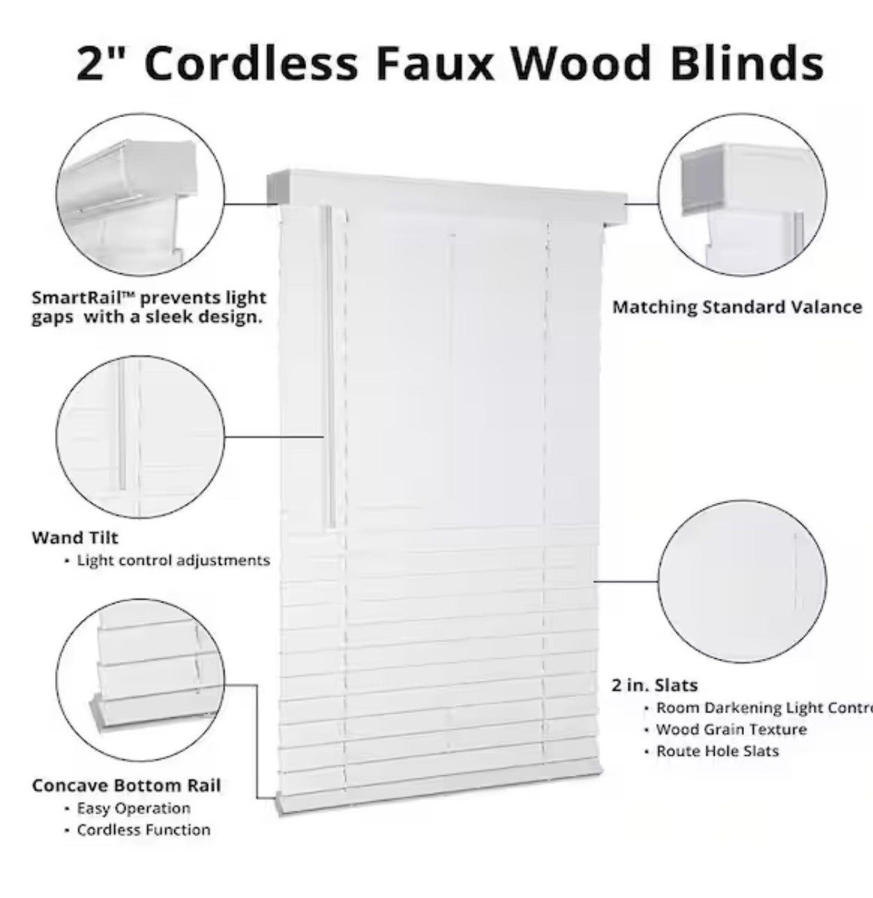 Home Decorators White Cordless 2” Faux Wood Blinds – Multiple Sizes