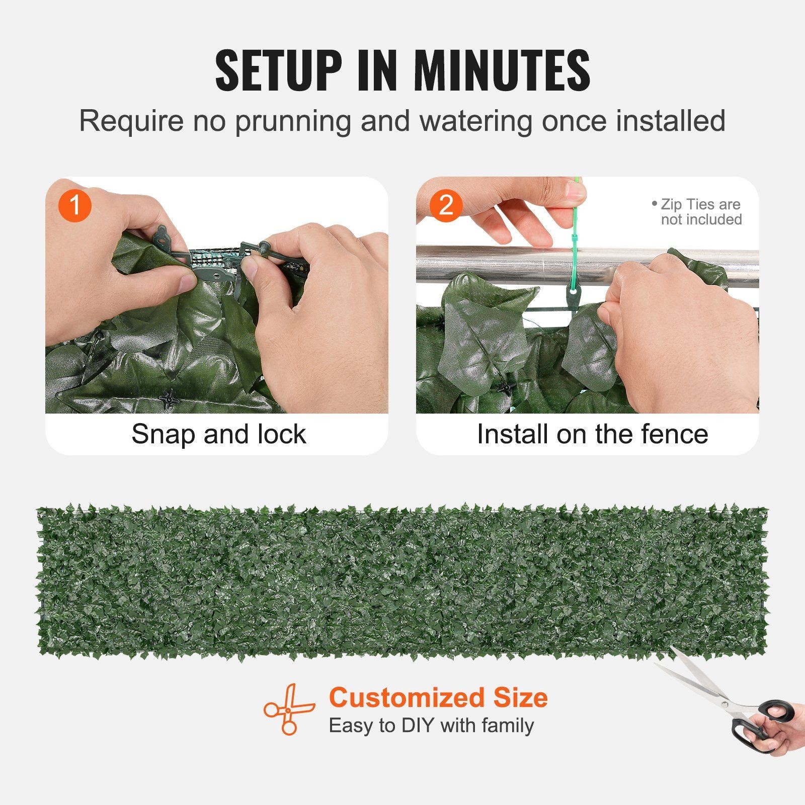 39x198in Modular Ivy Privacy Fence – Cuttable, Zip-Tie Install, Wind-Resistant