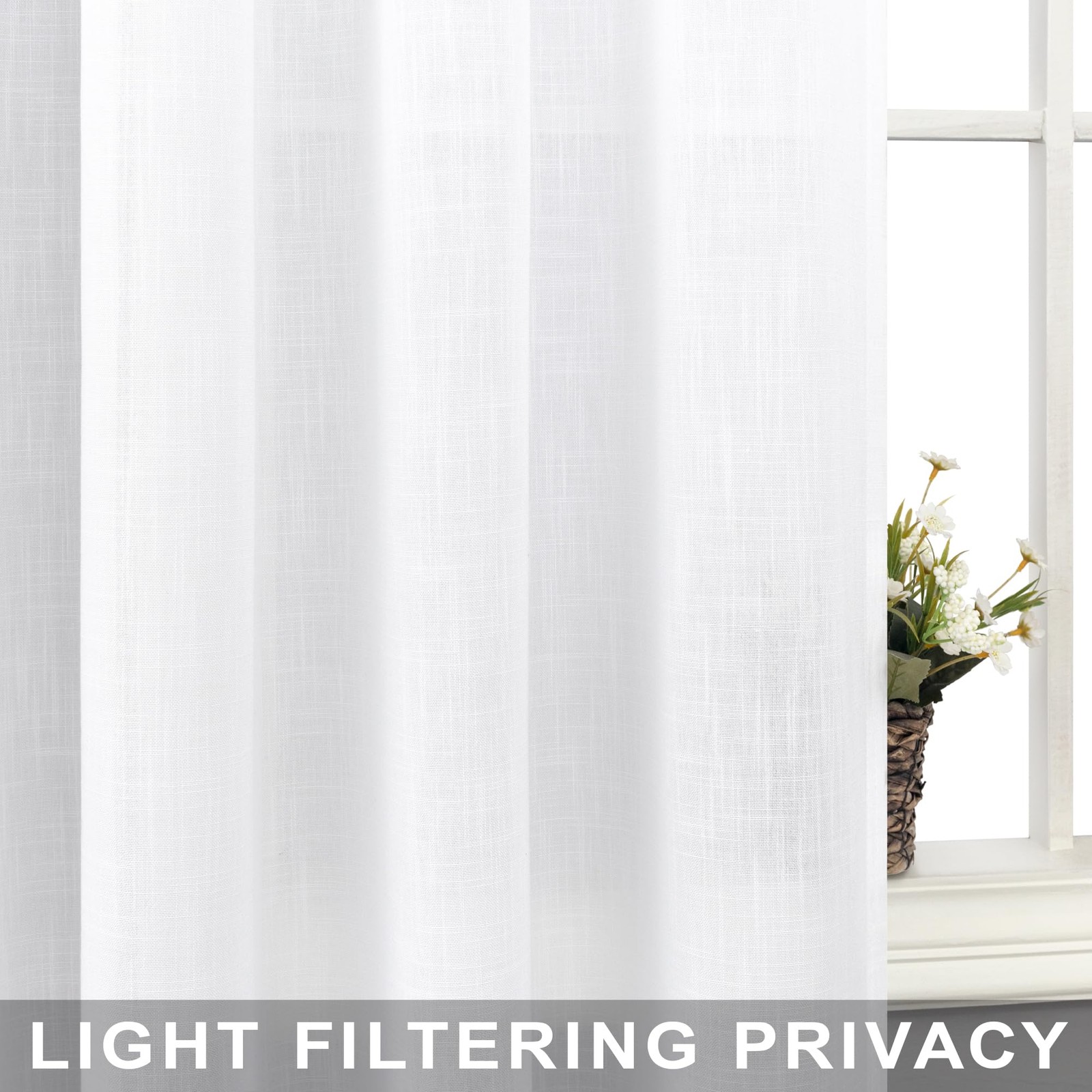 Solid White Curtains 54 Inch Length for Bedroom Rod Pocket Set of 2 Panels Fl…