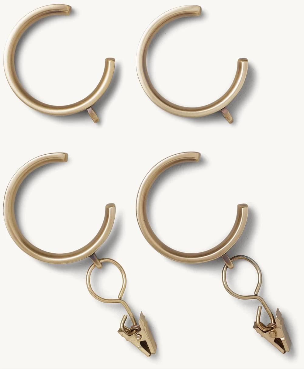 RH New Restoration Hardware Estate C-Loop Drapery Rings Medium Brass set of 7