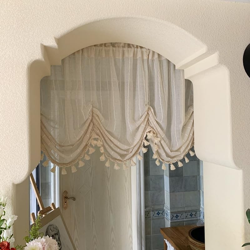 Farmhouse Style Adjustable Balloon Curtain Linen Tie Up Shade Curtain Light F…
