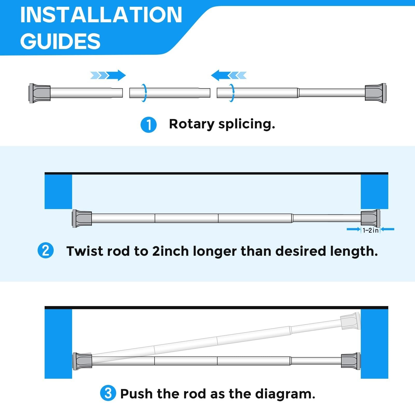 2 Pack Adjustable Black Spring Tension Curtain Rods 28-48 Inches