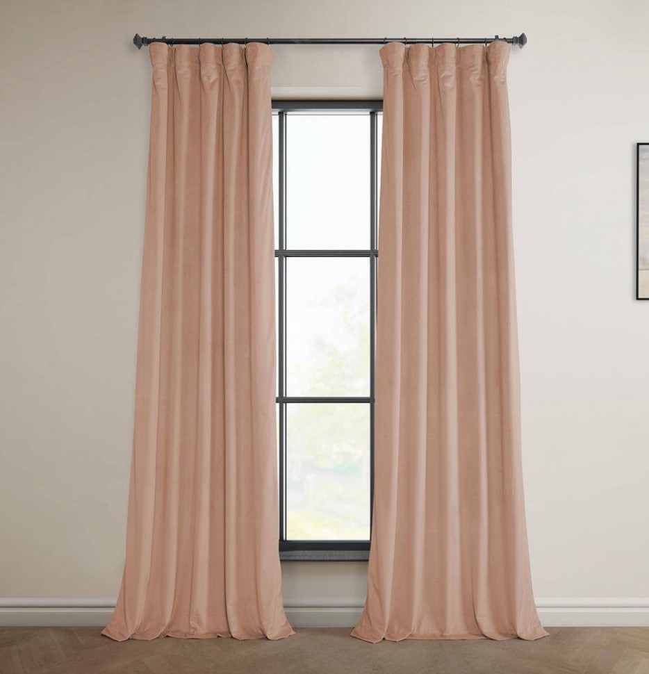 Peach Blossom Pink Heritage Velvet Rod Pocket Room Darkening Curtains 2 Panels
