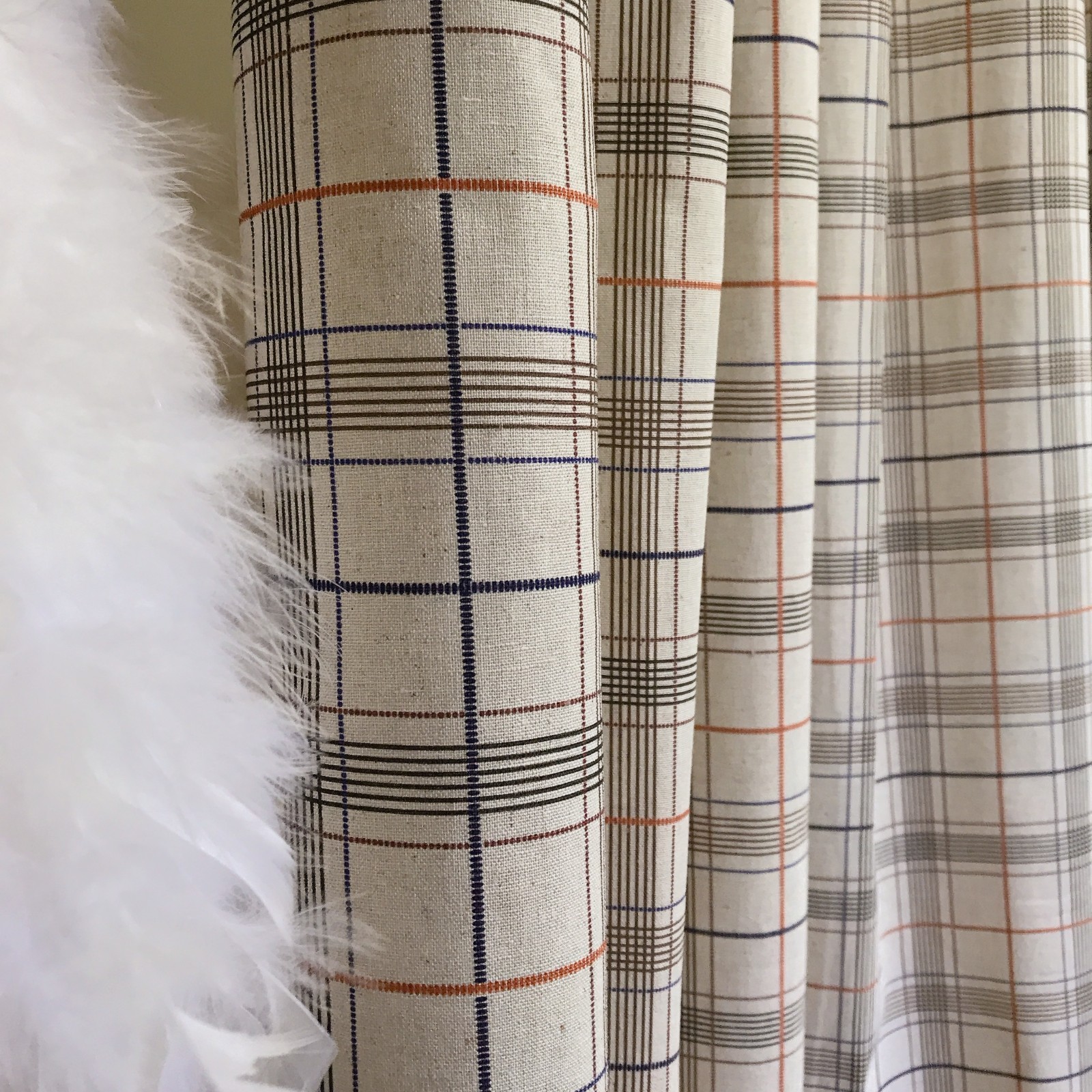 Handmade Linen Blend Windowpane Check Curtains Custom Beige Window Drapery Panel