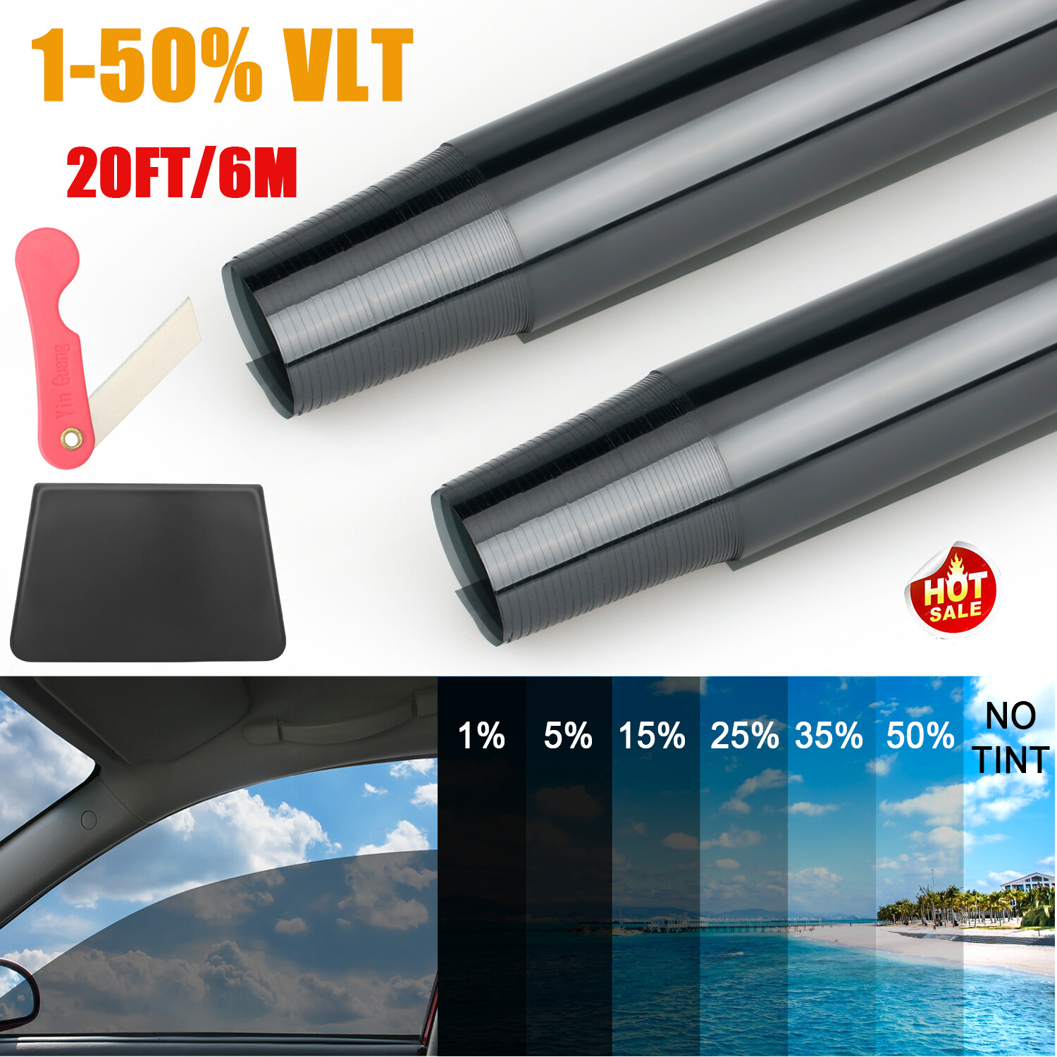 20in x 20FT Tint Film 1-50% VLT – Heat Insulation Car Home Office Glass USA