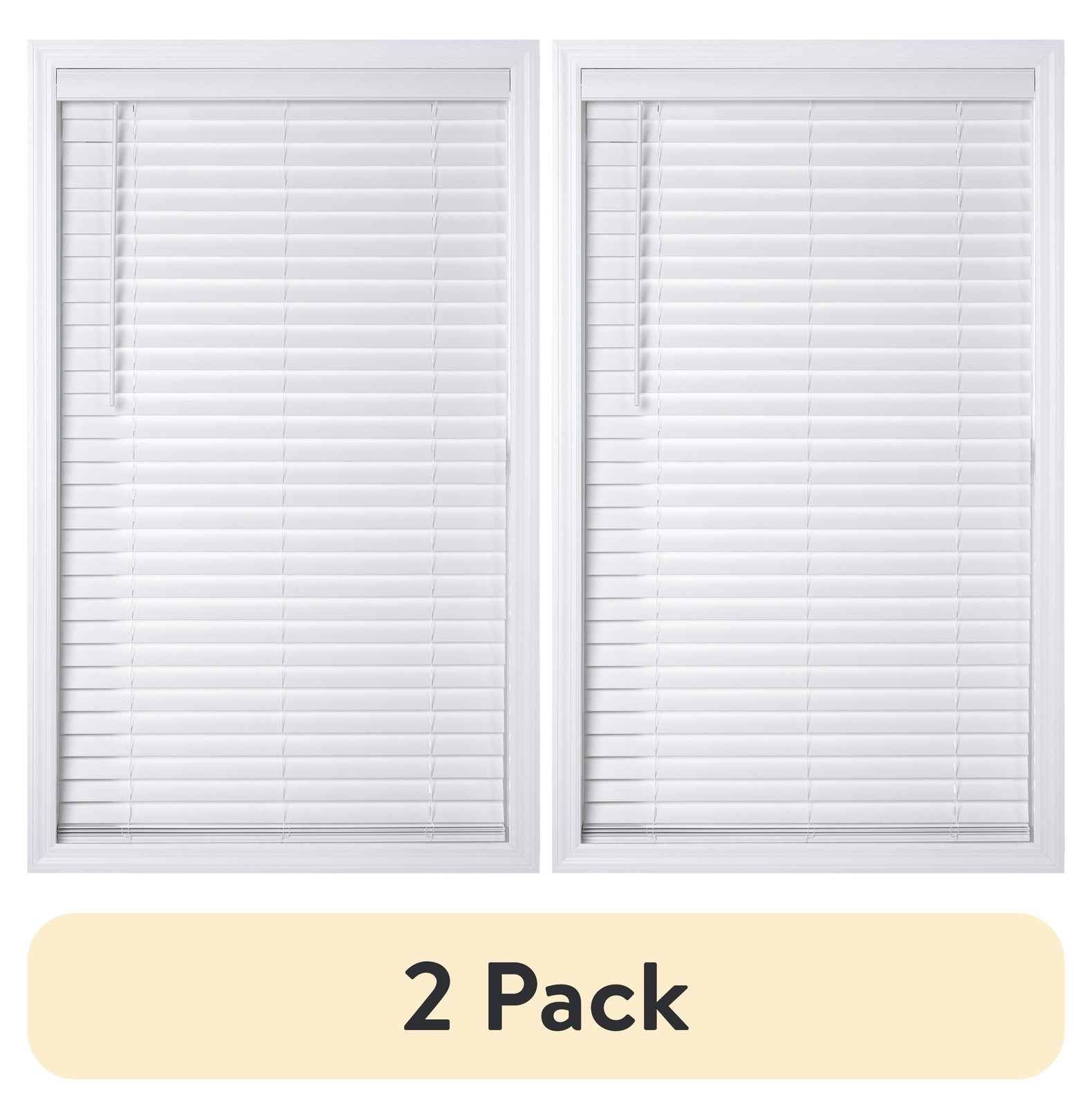 2 pack 2″ Cordless Faux Wood Horizontal Blinds White 30″ W x 48″ L