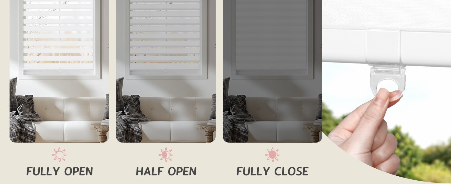 Cordless Zebra Blinds for Windows, 60% Shading Zebra Shades, Free-Stop French