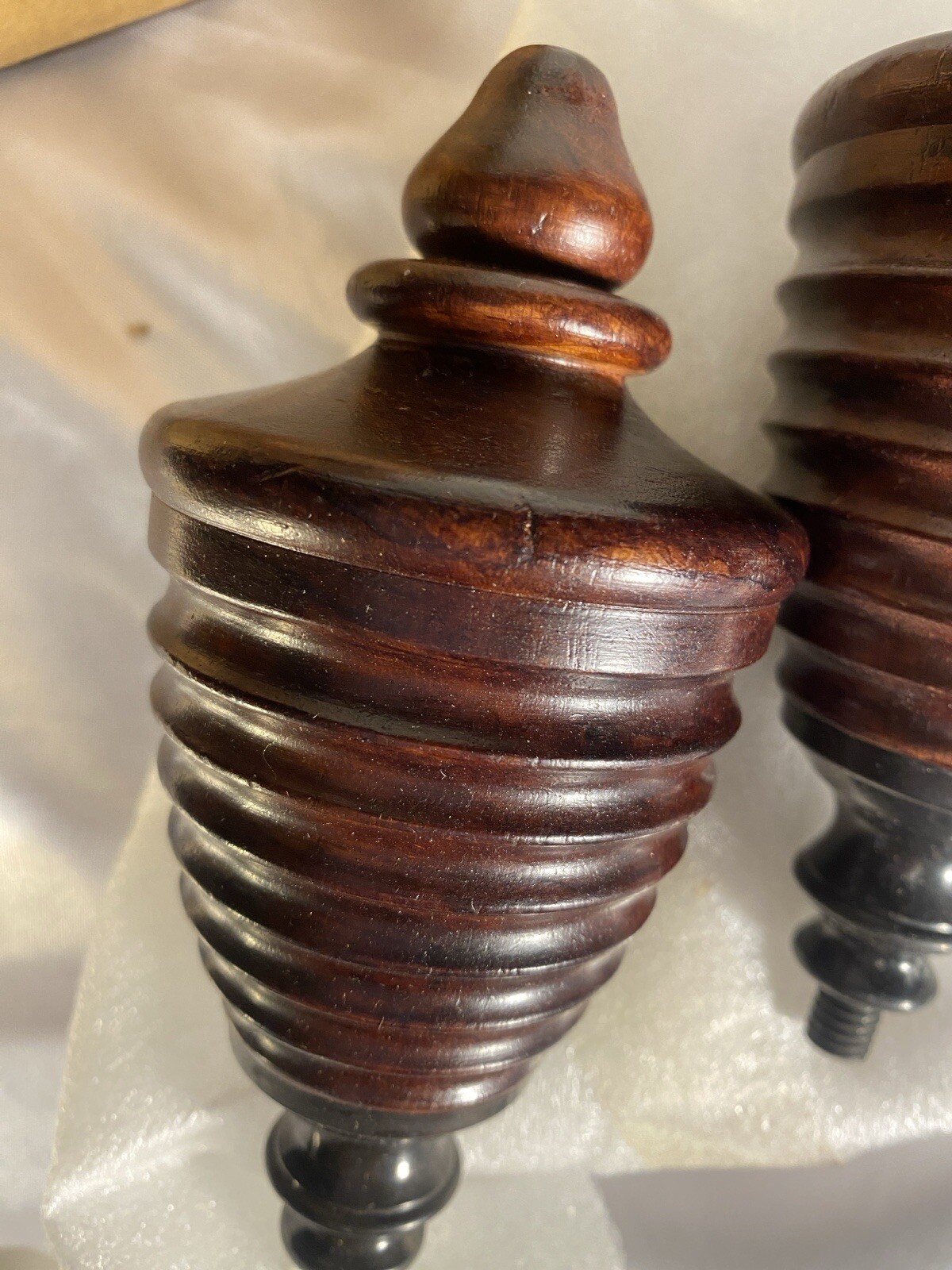POTTERY BARN Library Urn Finials Aged Bronze Wooden Mahogany INDIA NIB-RARE