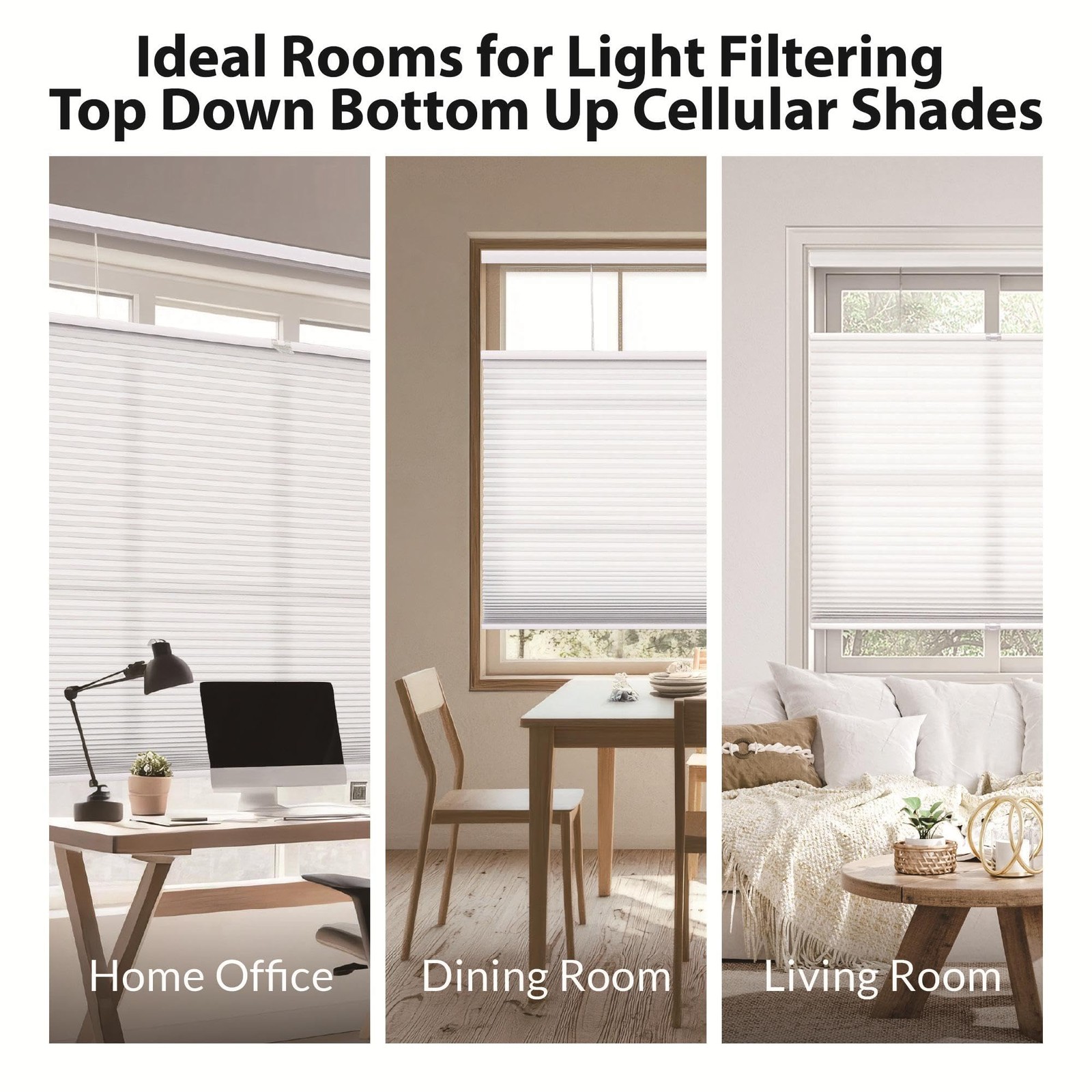 Cordless 1.5″ Light Filtering Top Down Bottom Up Cellular Shade, 20.5″ W x 36…