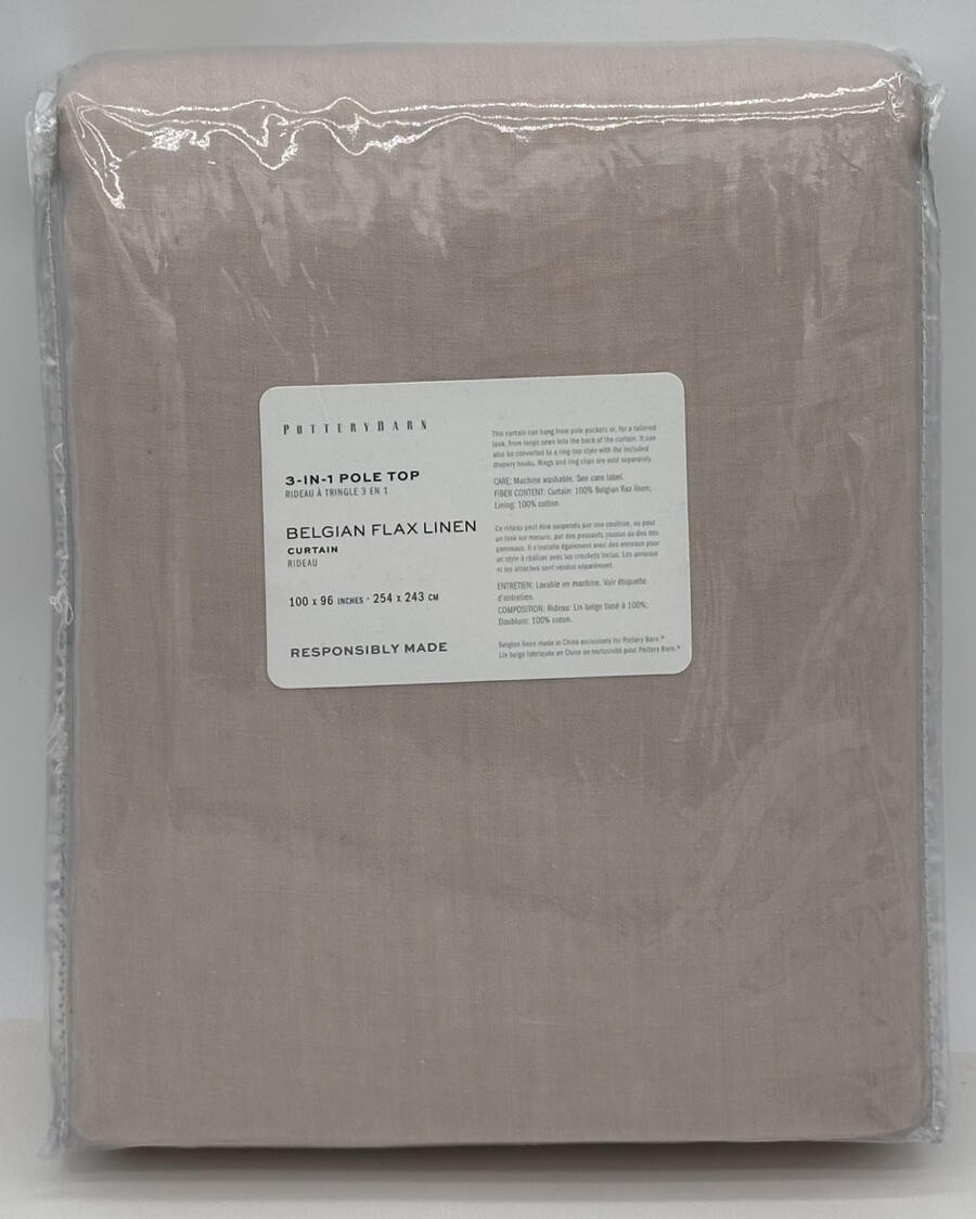 Pottery Barn Classic Belgian Flax Linen Drape Curtain (1) ~ 100 x 96 ~ Rosewater