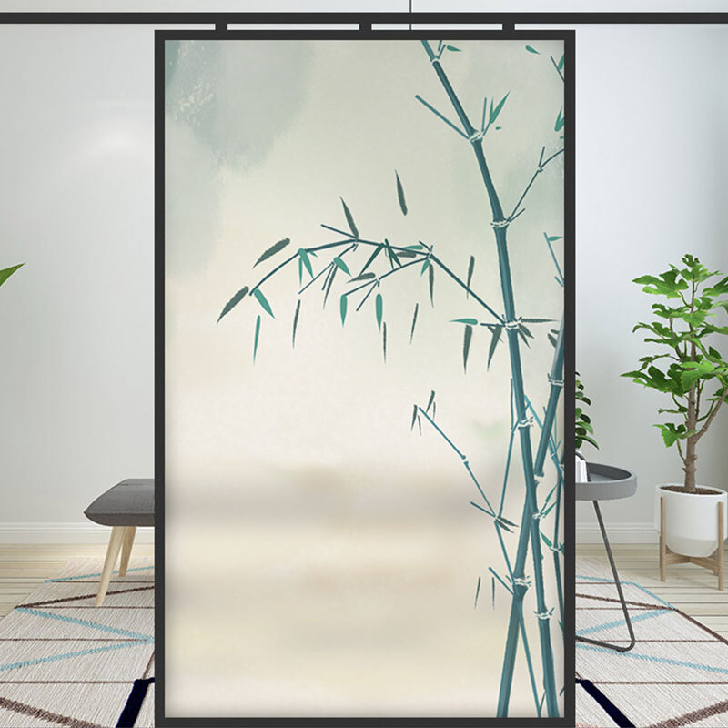 Bamboo Stained Glass Films Windows Film Static Cling Decor Chinese Style