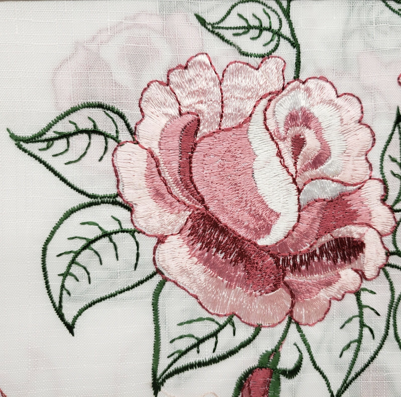 3pc. Embroidered Curtains Set: 2 Tiers & Swag (60″x36″) VIVID ROSE FLOWERS,OG,RT
