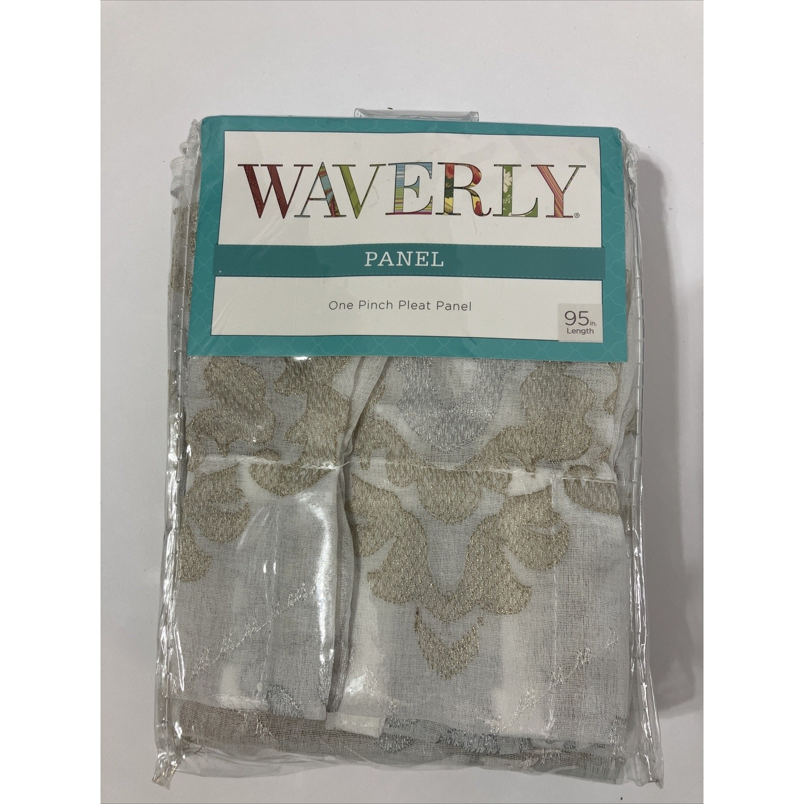 Pinch Pleated Window Panel Waverly Velero Embroidered Sheer 95in Gold Silver