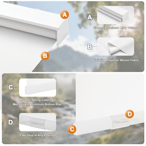 Free-Stop Cordless Roller Shades for Windows Light Filtering 20″W x 72″H White