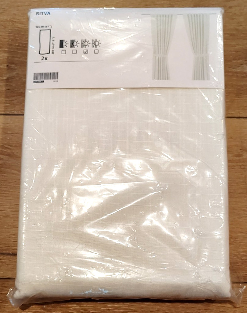 One Pair Ikea Ritva Ivory Cotton Curtains/Drapes (57/118) NEW