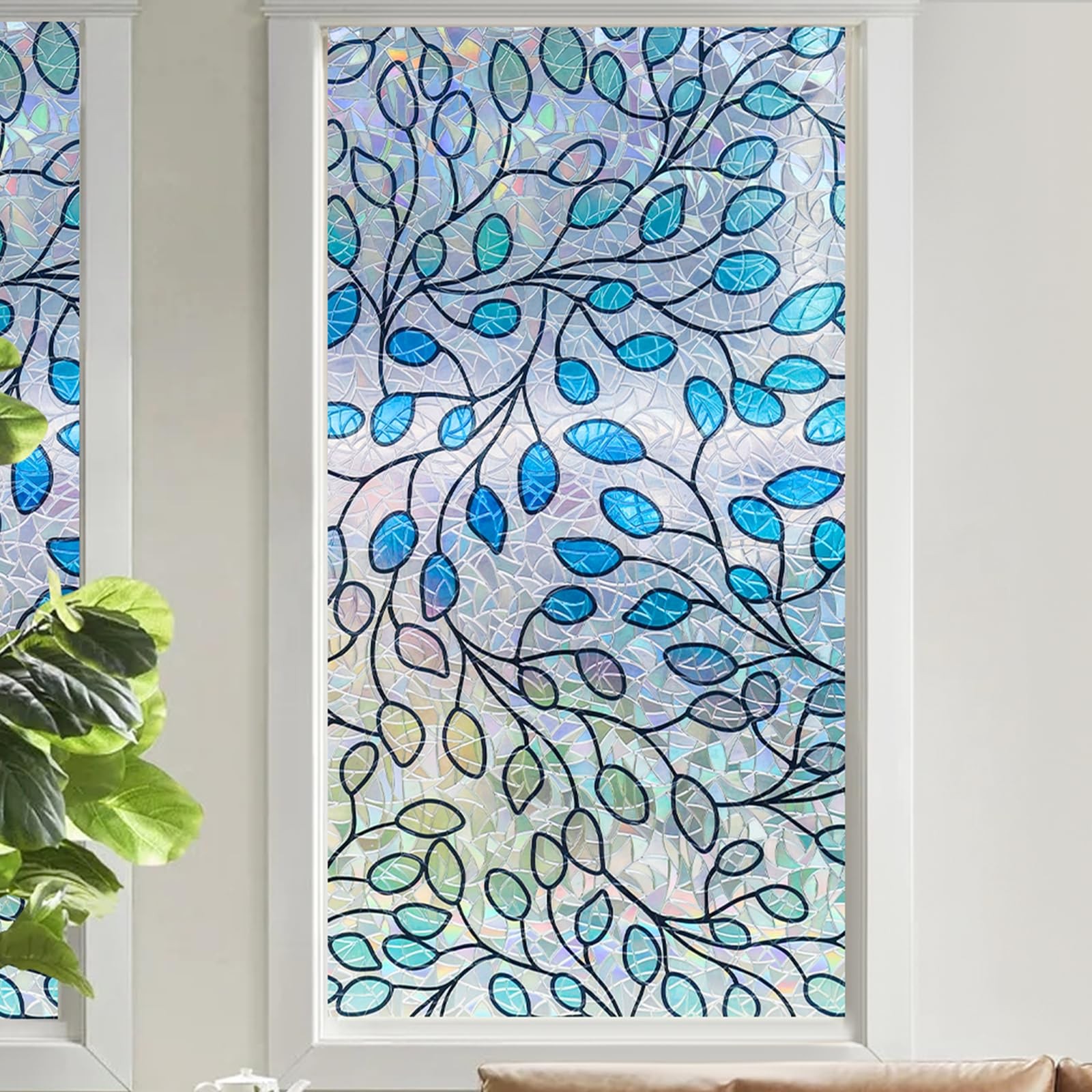 Privacy Window Film with UV Protection & Heat Insulation, Static Cling Sun Bl…