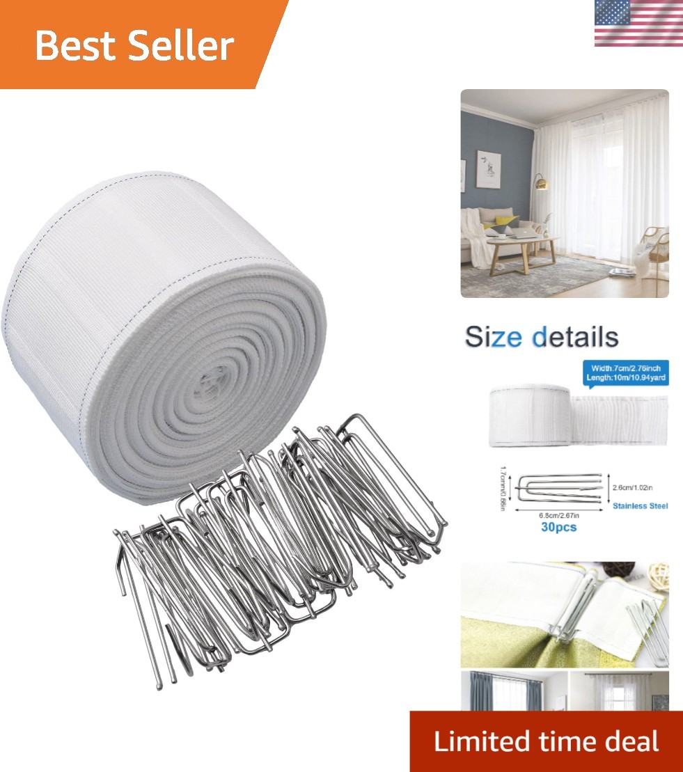 Curtain Tape Set with Hooks White Deep Pinch Pleat DIY Curtain Accessories