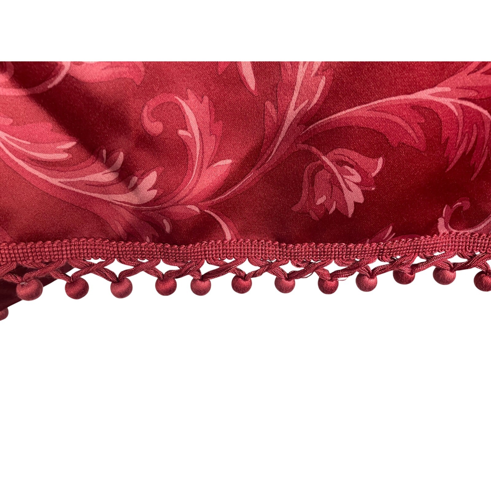 Springs Global Burgundy Damask Floral Satin Window Valance Set of 4 Pom Fringe