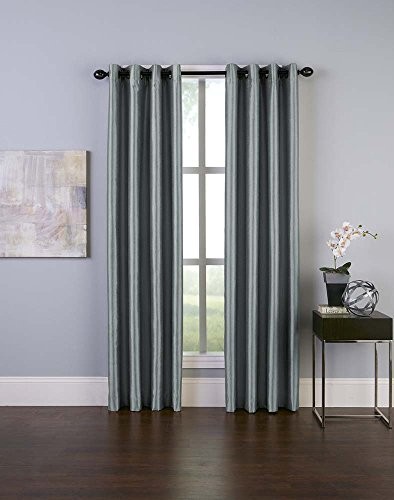 Malta Faux Silk Grommet Curtain 50″W x 84″L (Pack of 1) Teal (Gray-blue)