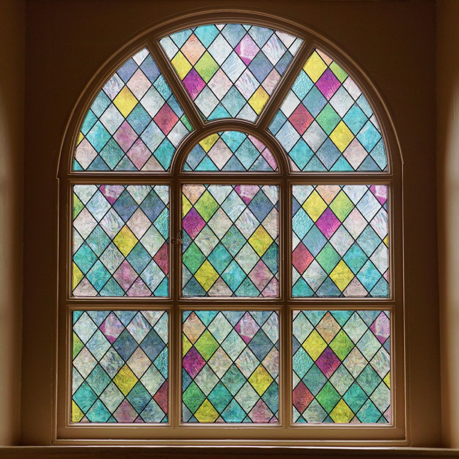 Window Film Opaque Colourful, Rainbow Mesh Film Window Privacy Sel…