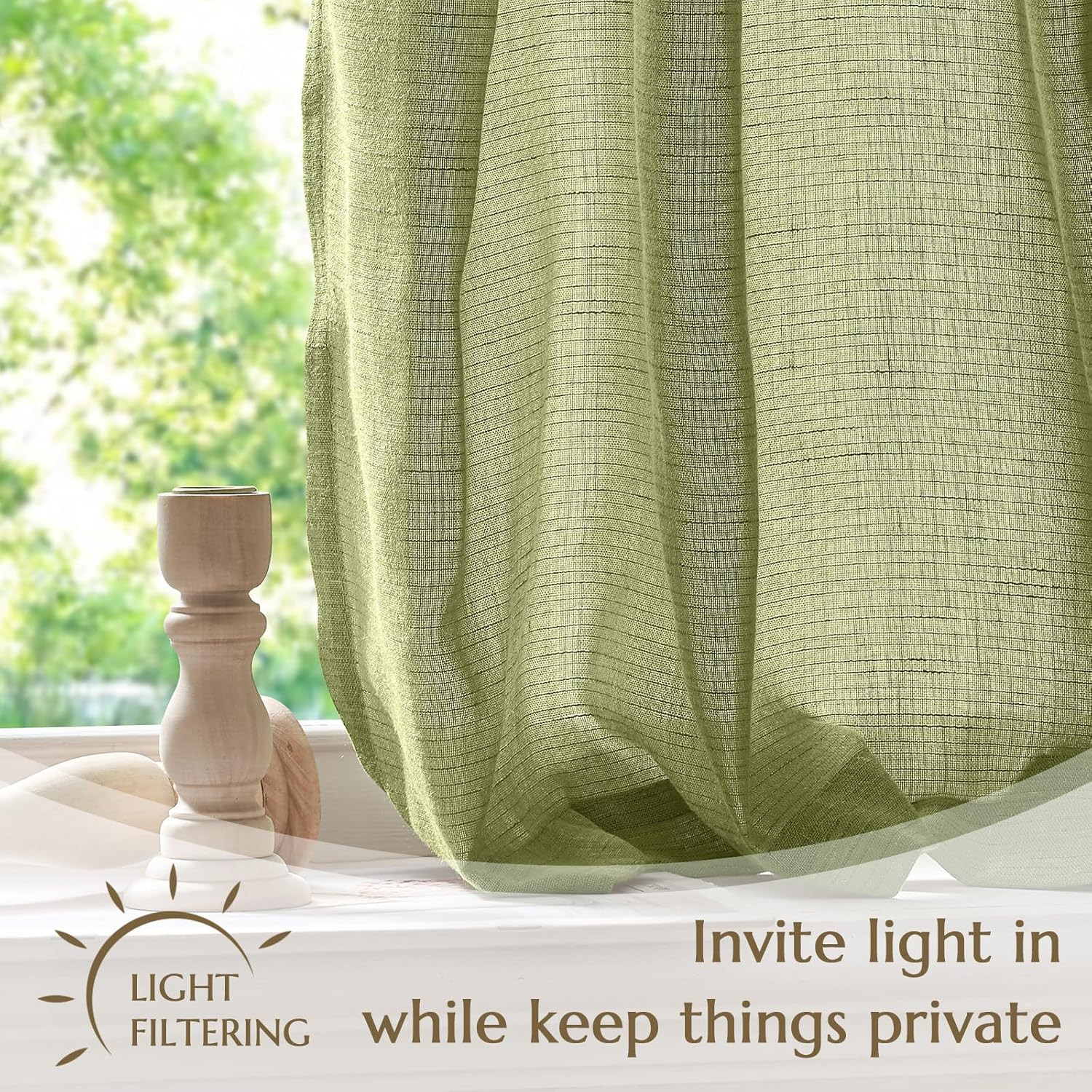 jinchan Linen Pinch Pleated Kitchen Curtains 24 Inch 2 Panels, Natural Linen Tie