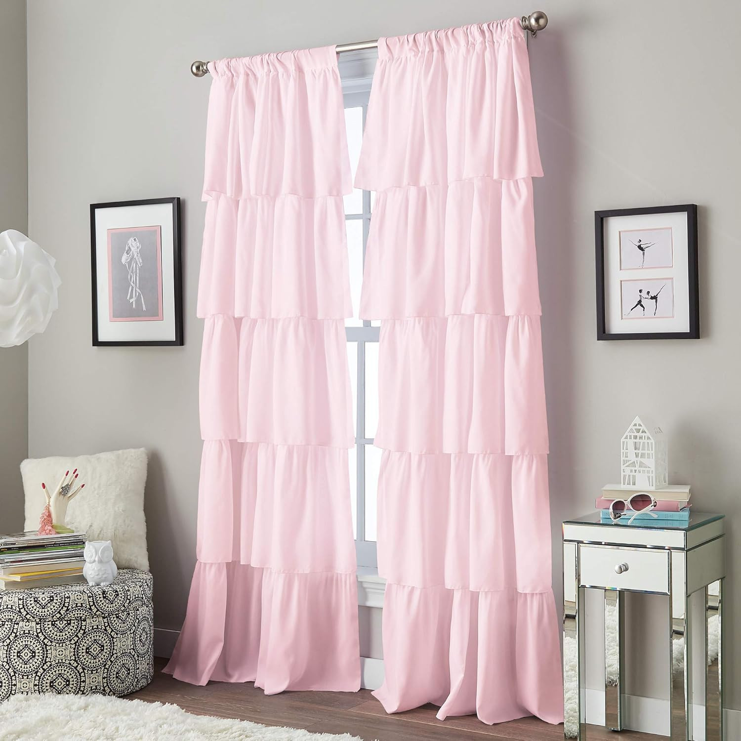 Flounced Ruffle Rod Pocket 100% Polyester, 42 X 84 Inch, 1 Curtain Panel, Pink