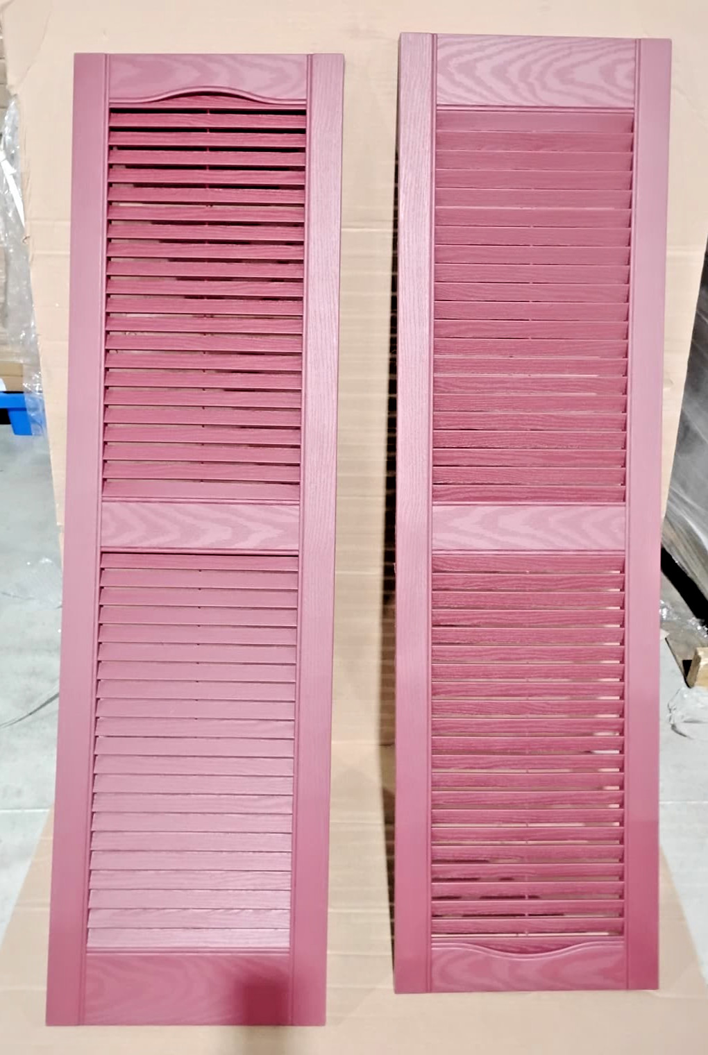 14 1/2″W x 52″H Cathedral Top Open Louver Vinyl Shutters 1 Pair Wineberry