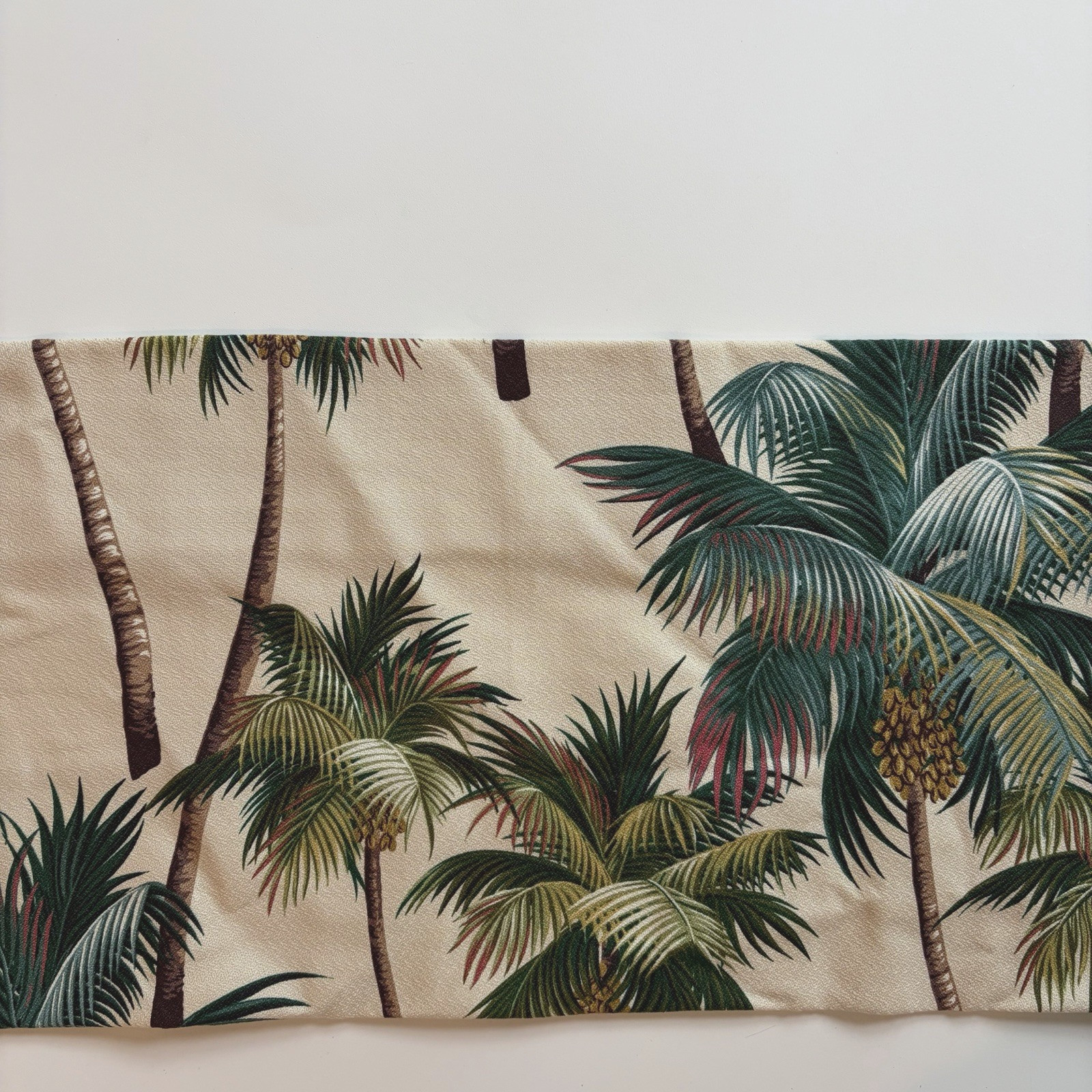 Two Barkcloth 13″ Lined Valances Tropical Palm Trees – 51.5″ & 71.5″ Long
