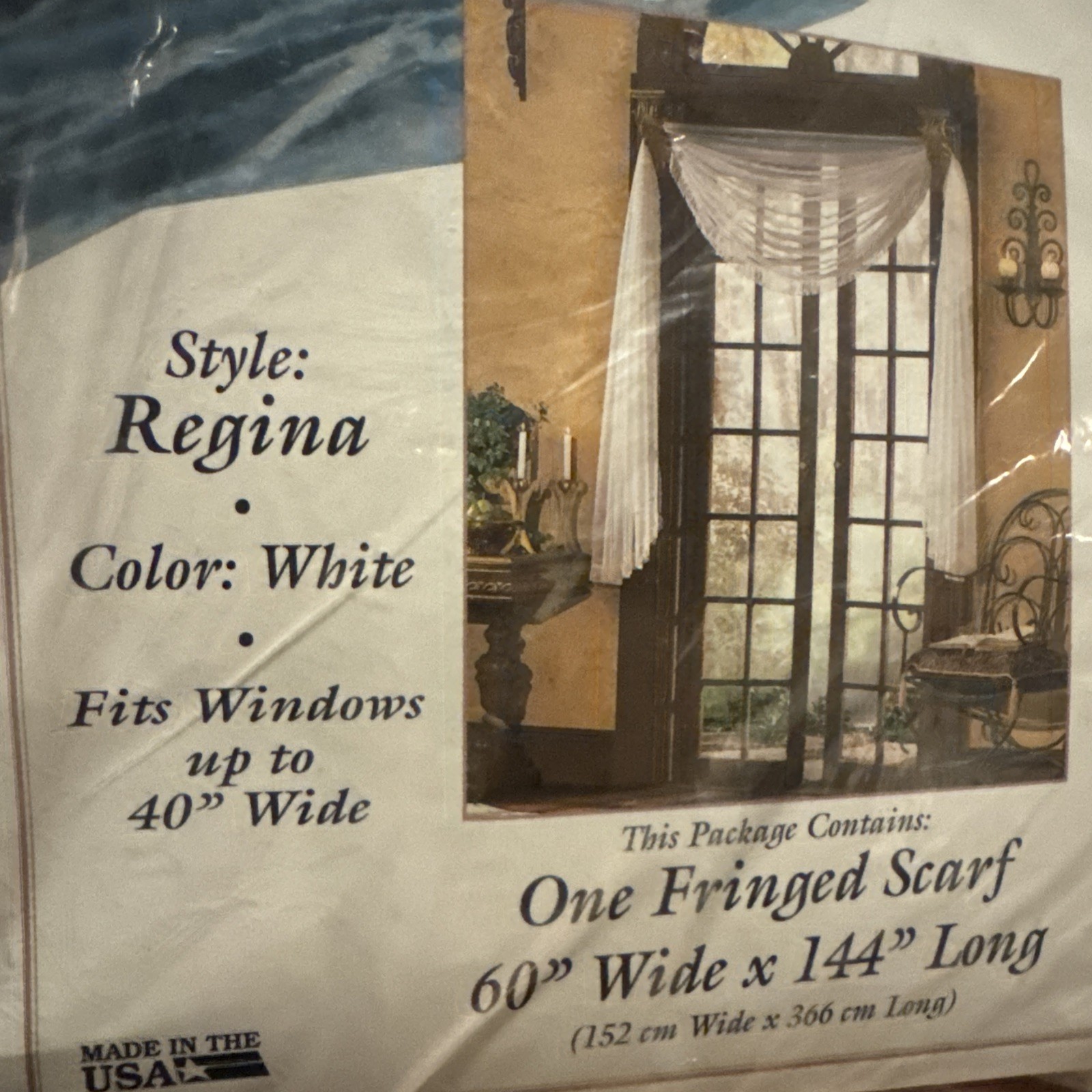 Fringed 60” W X 144” L Window Scarf WHITE Curtains Drapery Sheers Affordable